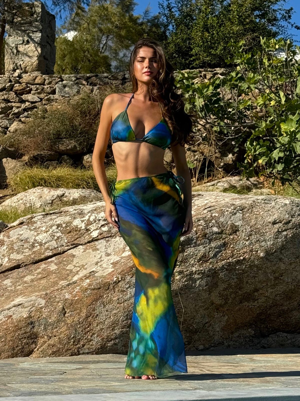 Sheer Beach Skirt | Malibu Maxi Skirt in Blue and Green