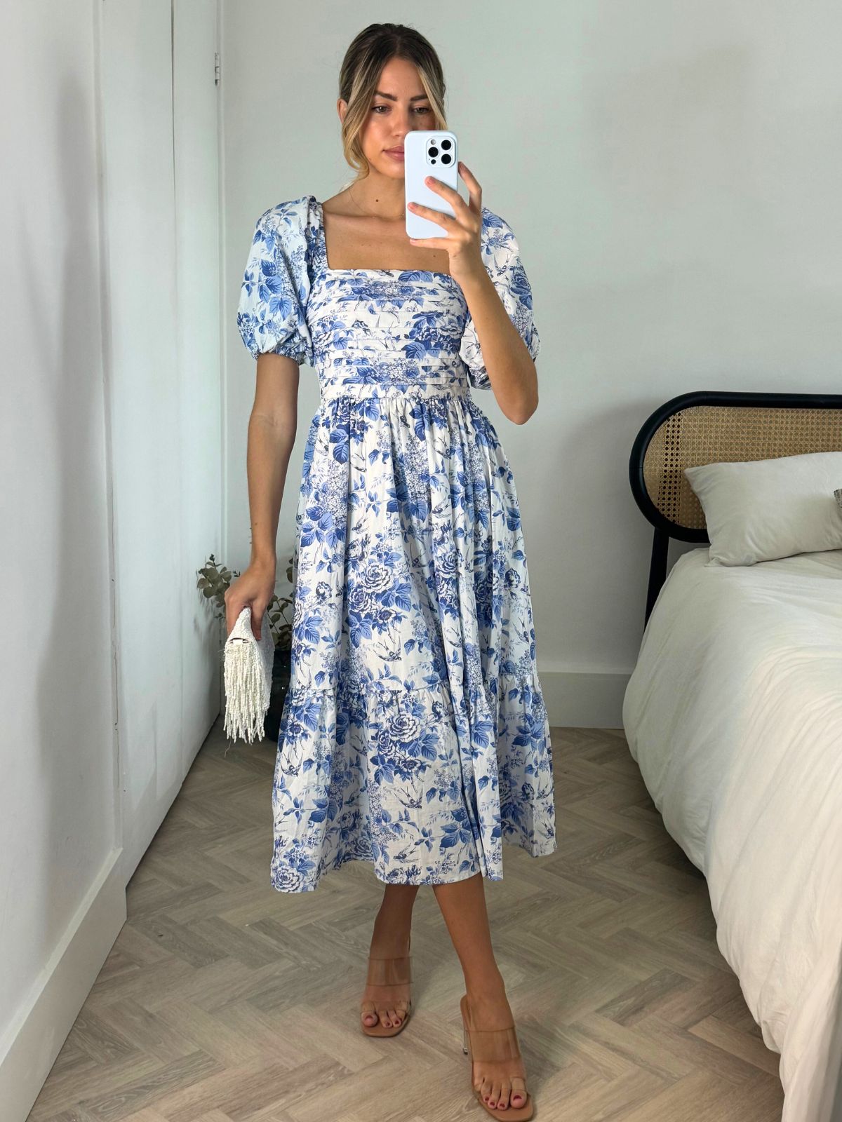 Leighton Puff Sleeve Midi Dress in Blue Floral