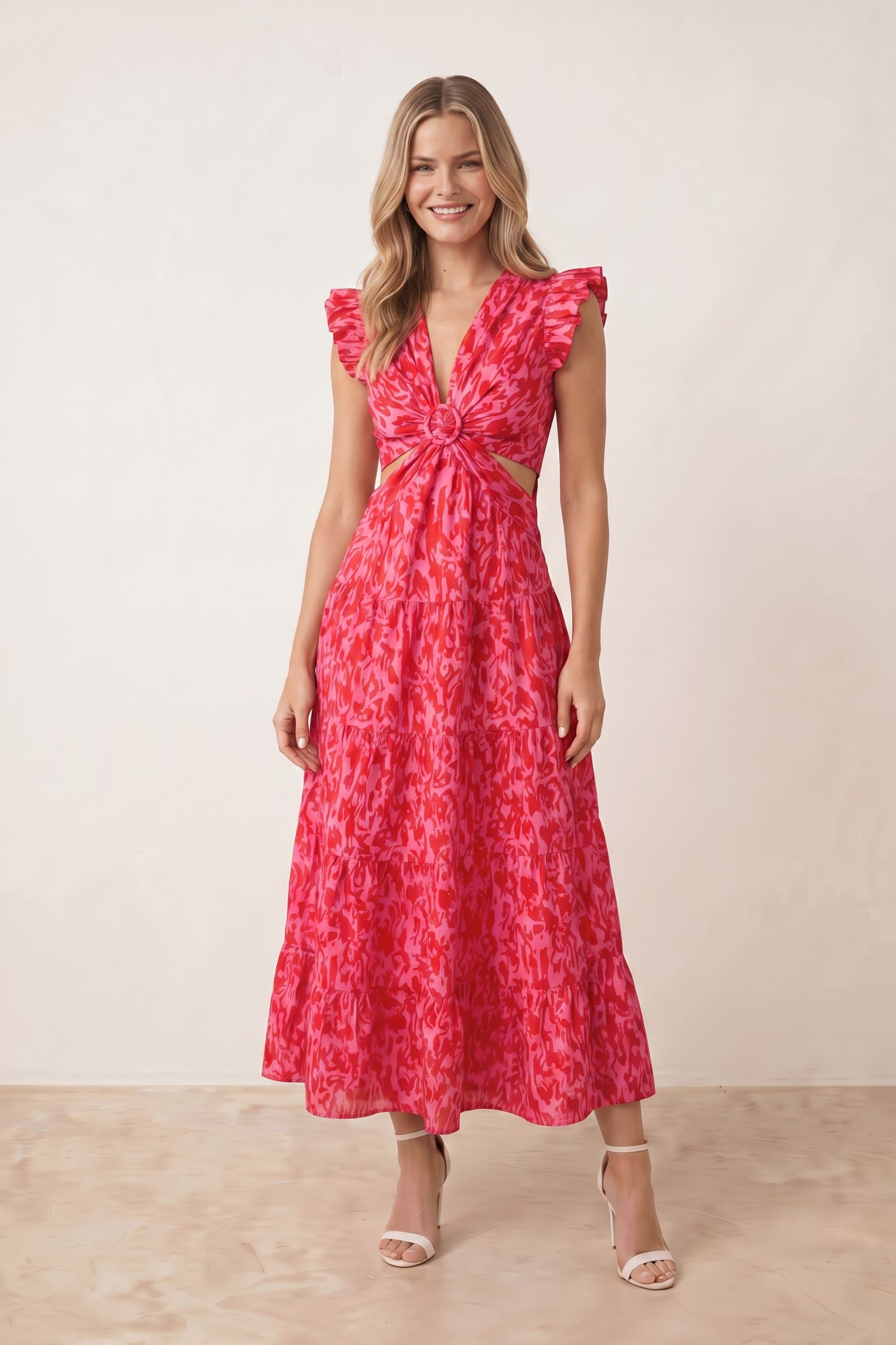 strapless open back dress Red Cut Out Maxi Dress