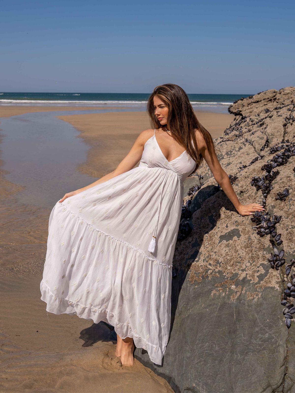 South Beach Marbella Tie Front Sequin Maxi Dress / White