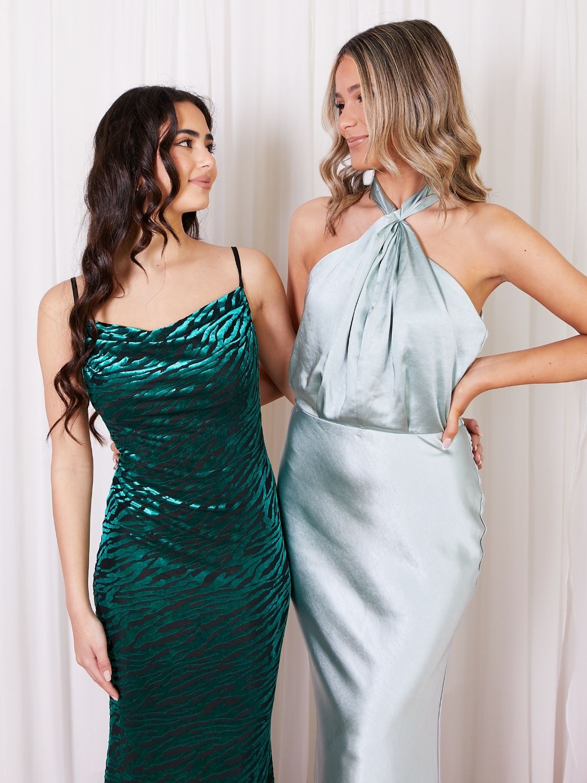 Twist Neck Satin Maxi Dress / Sage