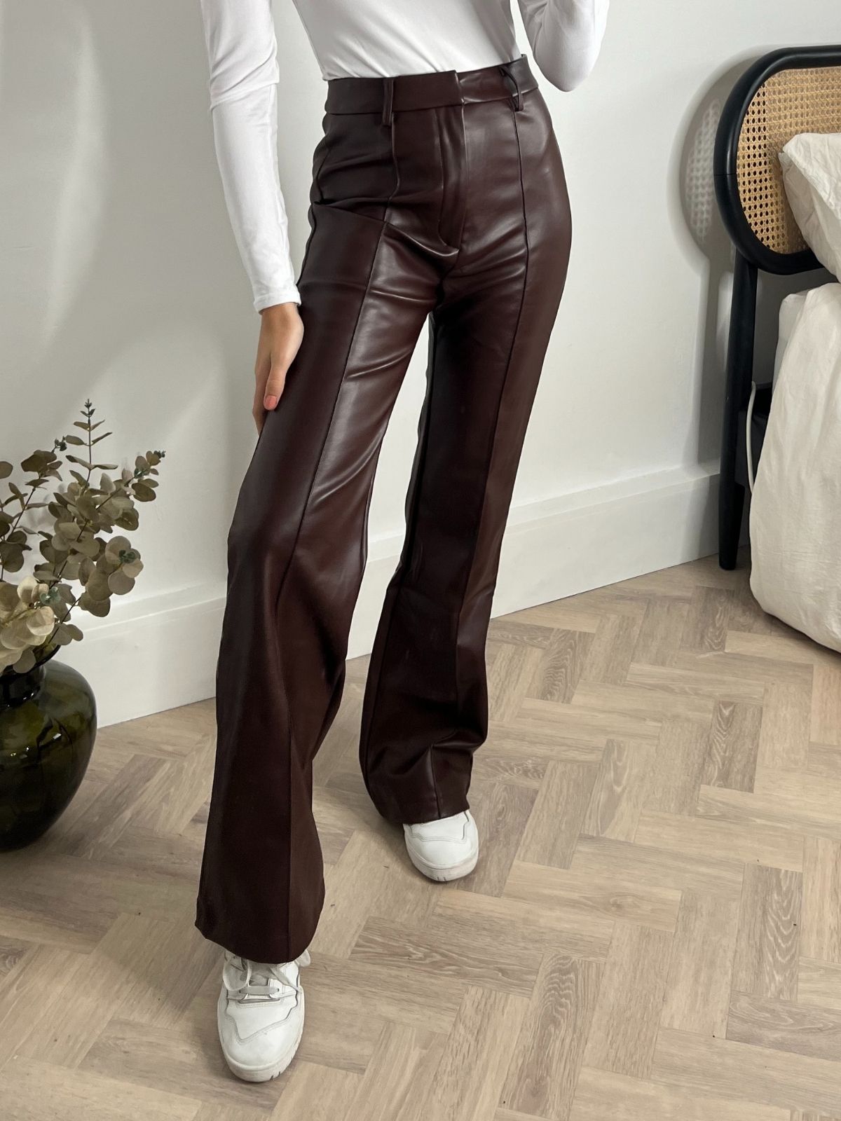 PU Trousers | Alyssa PU Flare Trouser in Chocolate