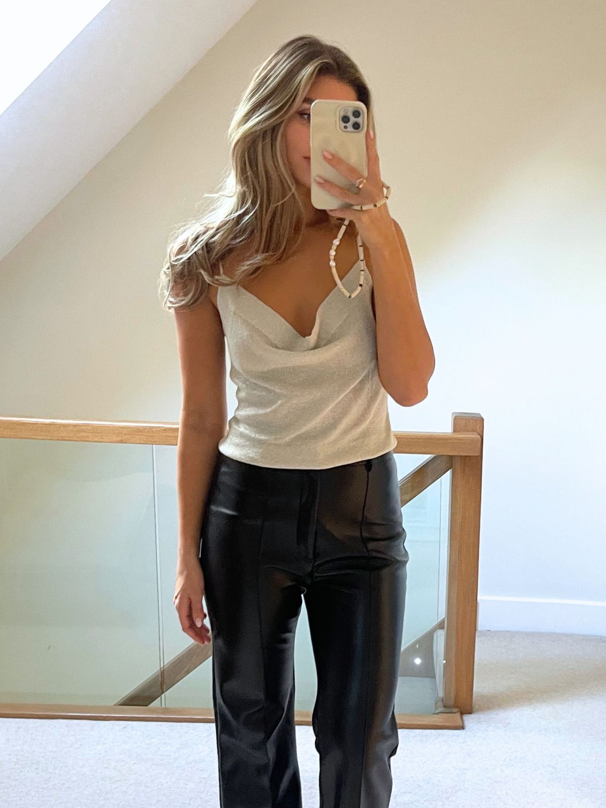 Astra Knitted Hot Fix Cowl Neck Top / Silver