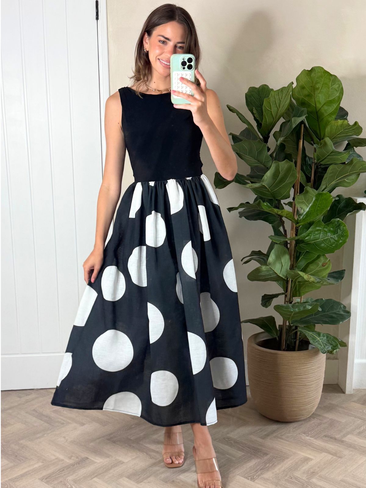 Rhoda Black and White Polka Dot Midi Dress