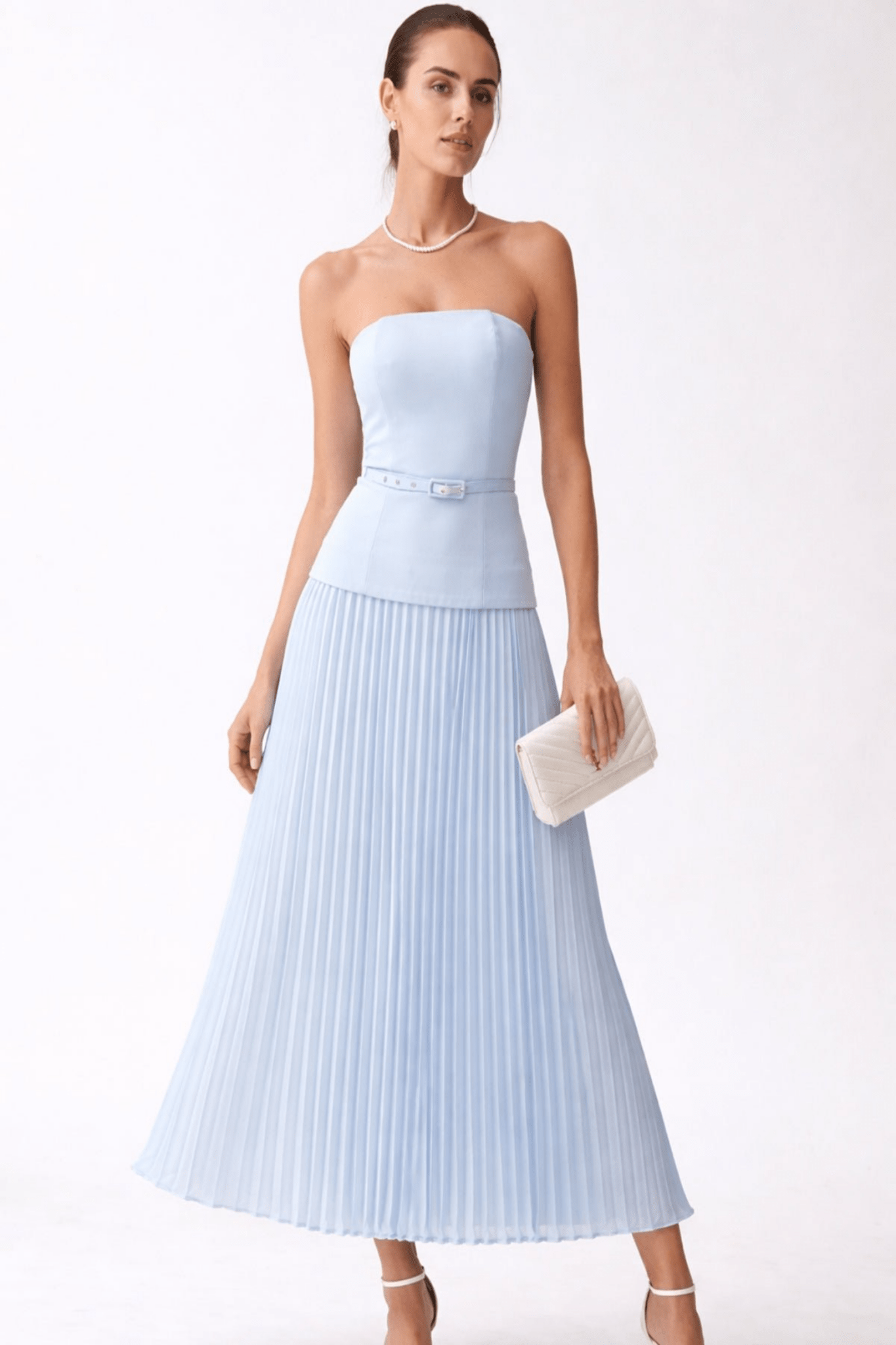 Anna Bandeau Pleat Dress in Baby Blue