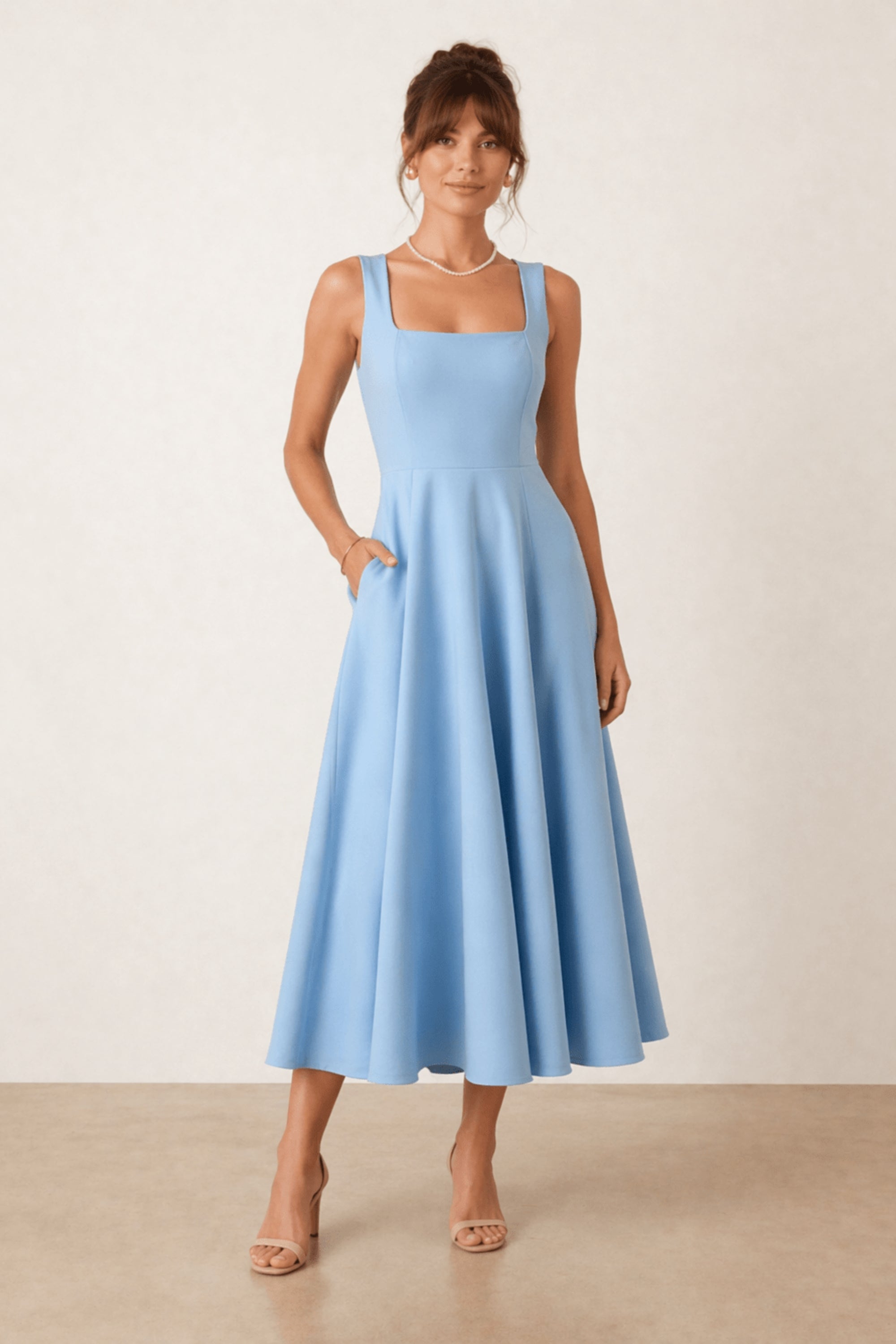 Fit and Flare Midi Dress in Blue – Style Cheat