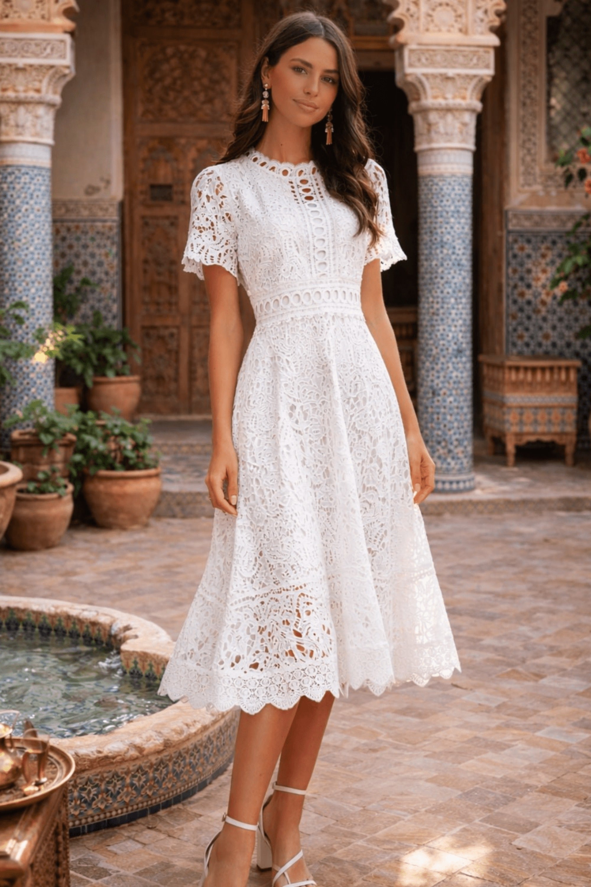 Broderie Lace Midi Dress