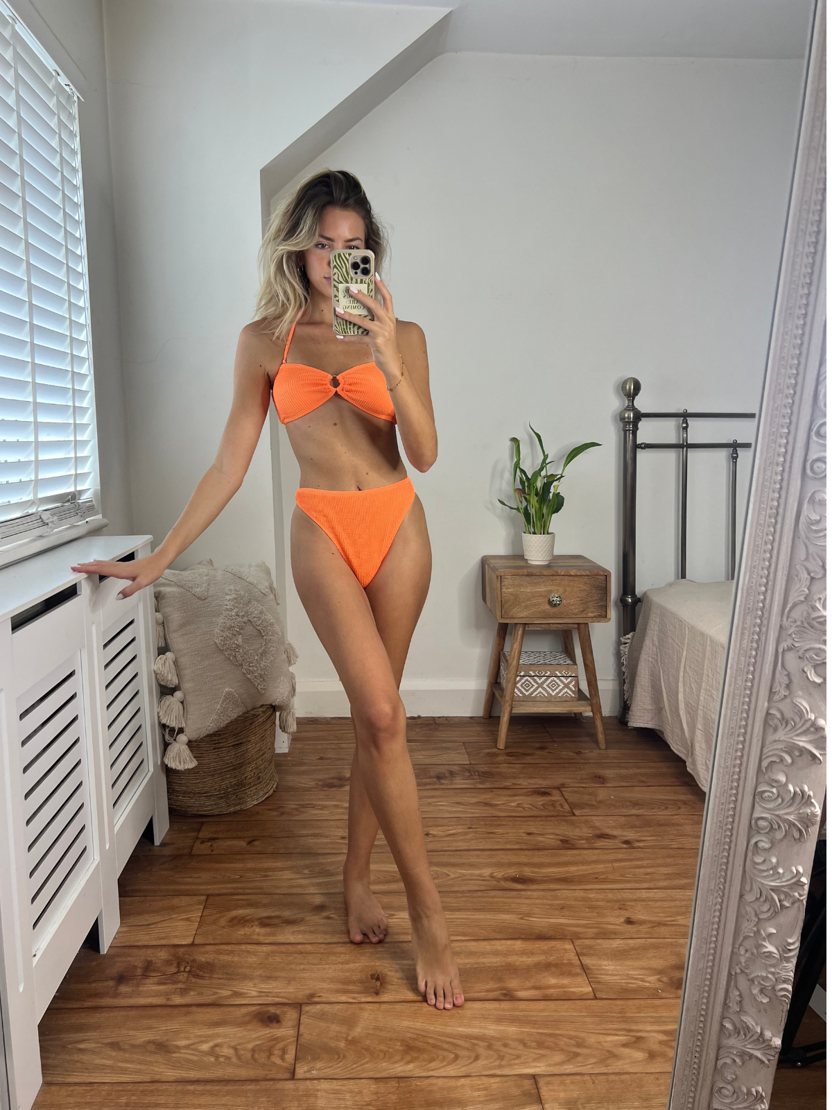 Summer Crinkle Bandeau Bikini Top / Orange