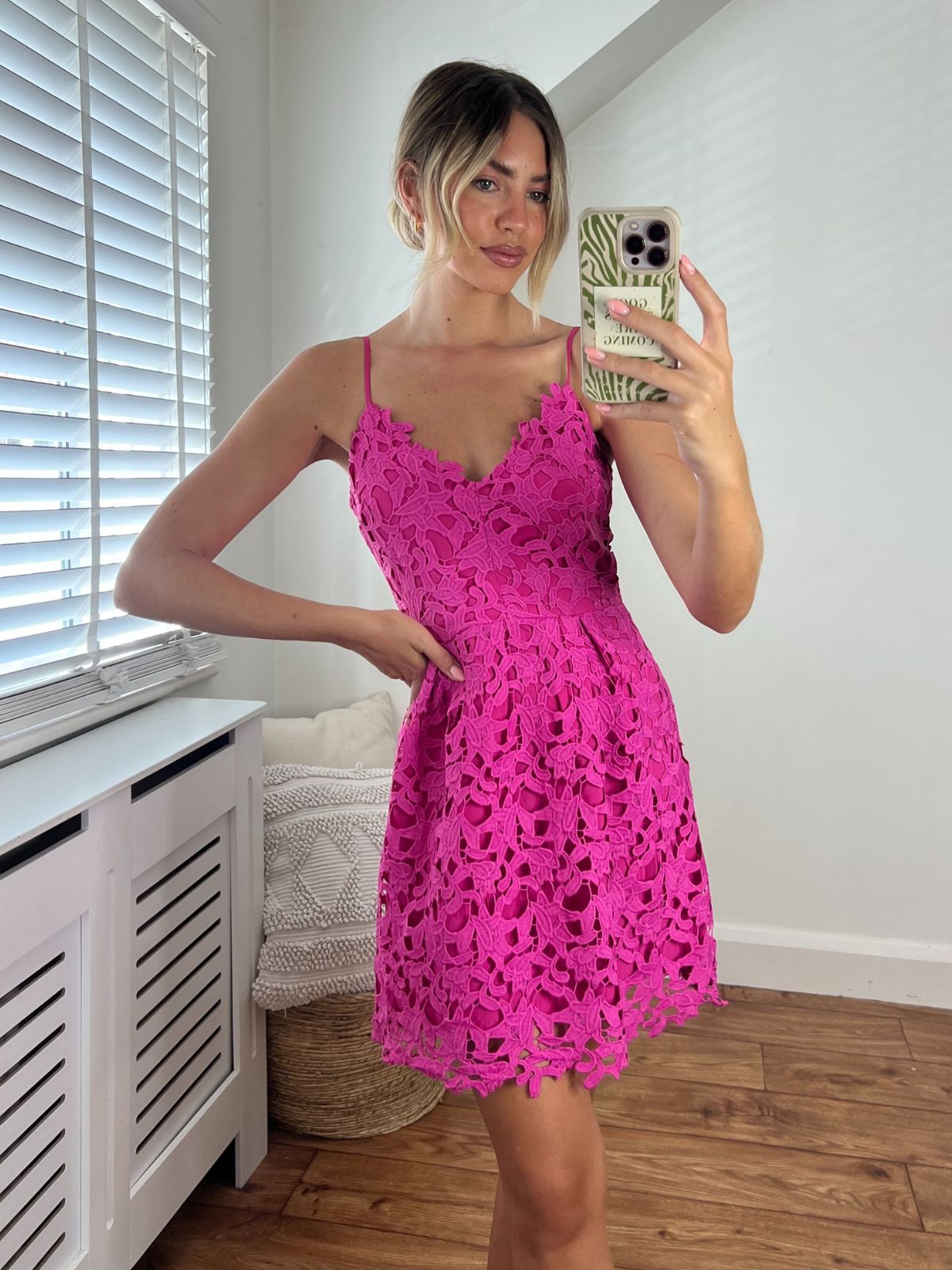 Ceci Lace Strappy Mini Dress in Pink – Style Cheat
