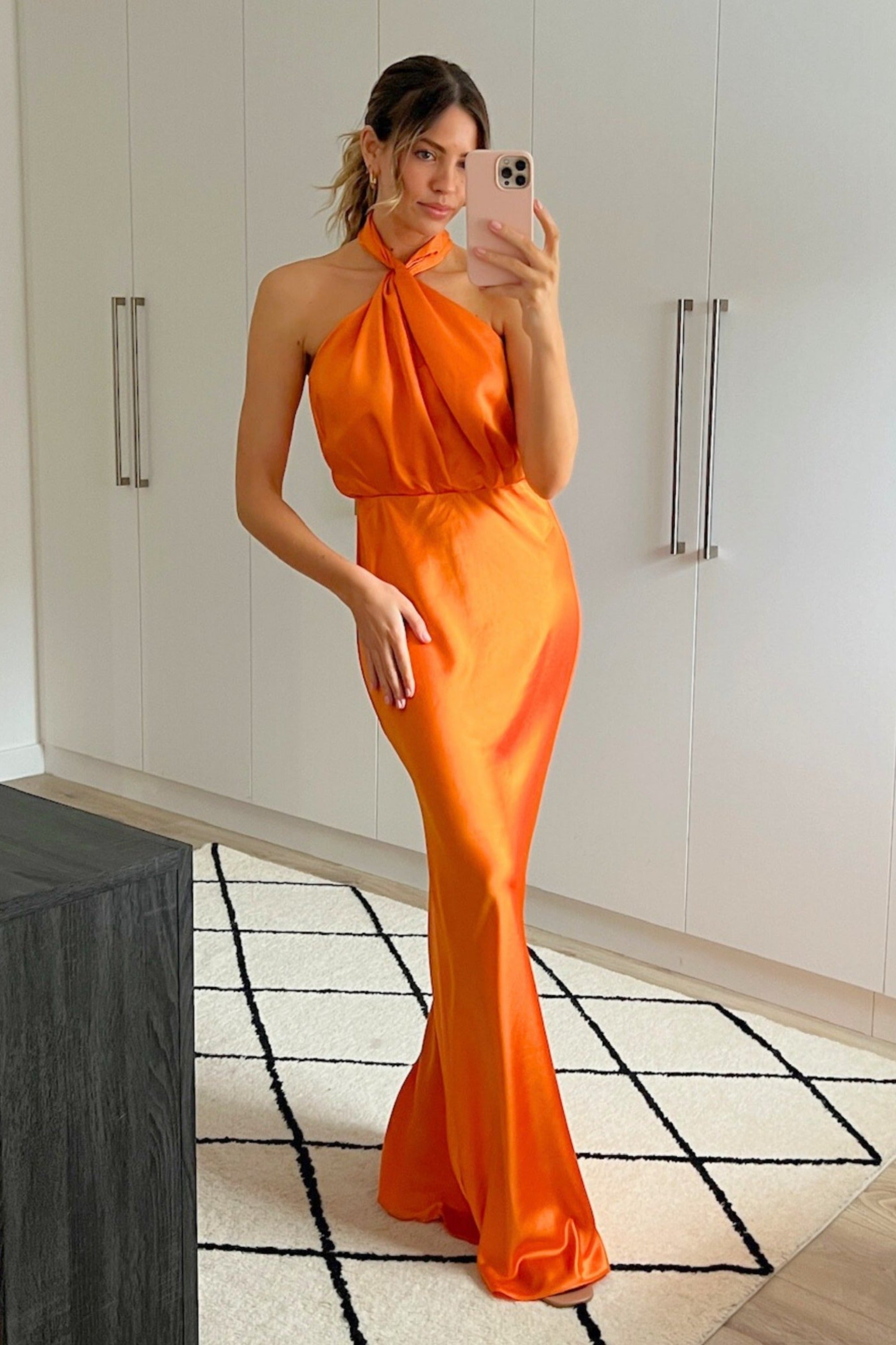 Orange Silk Halter Dress