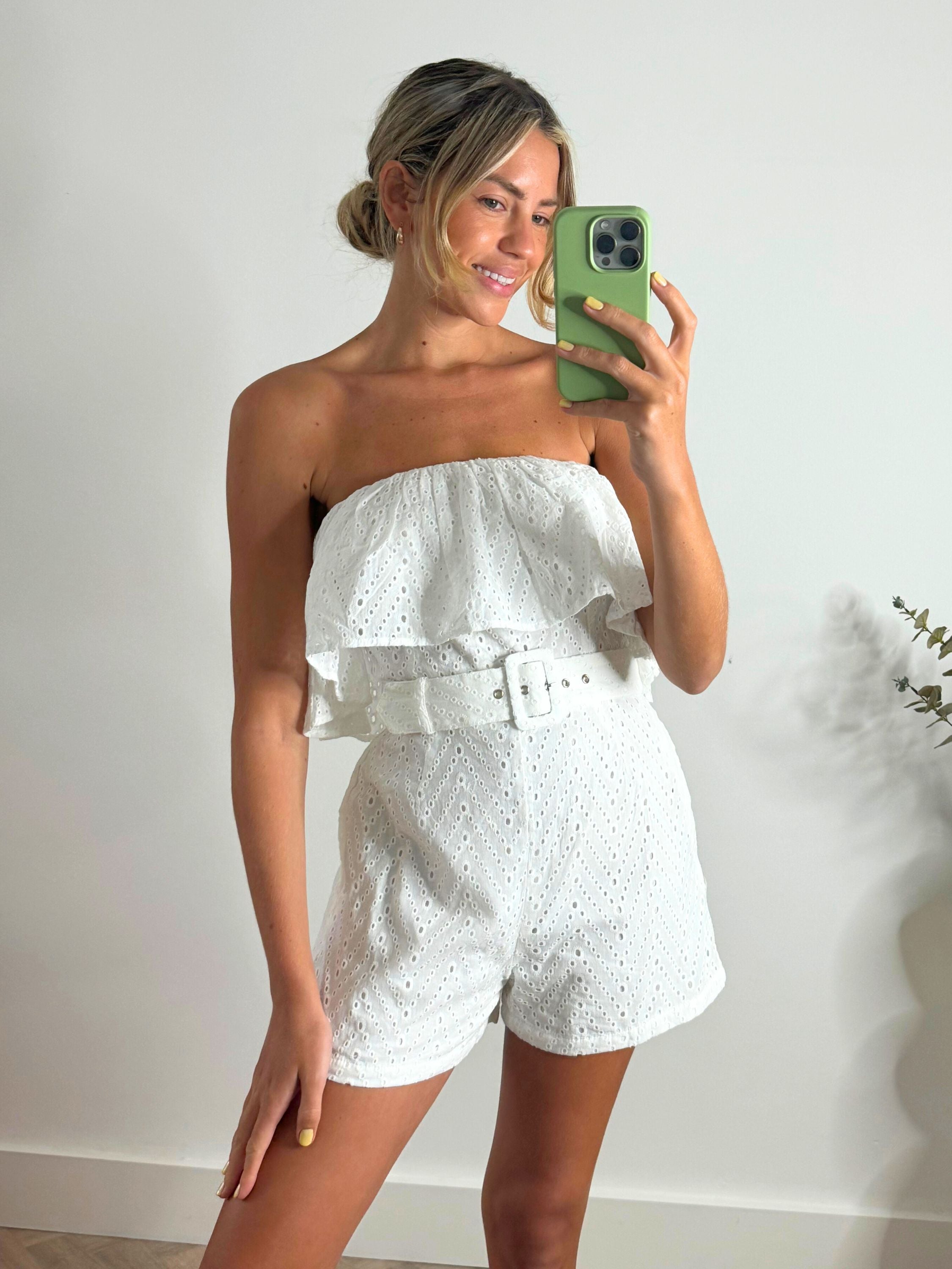 Emmie Broderie Playsuit in White