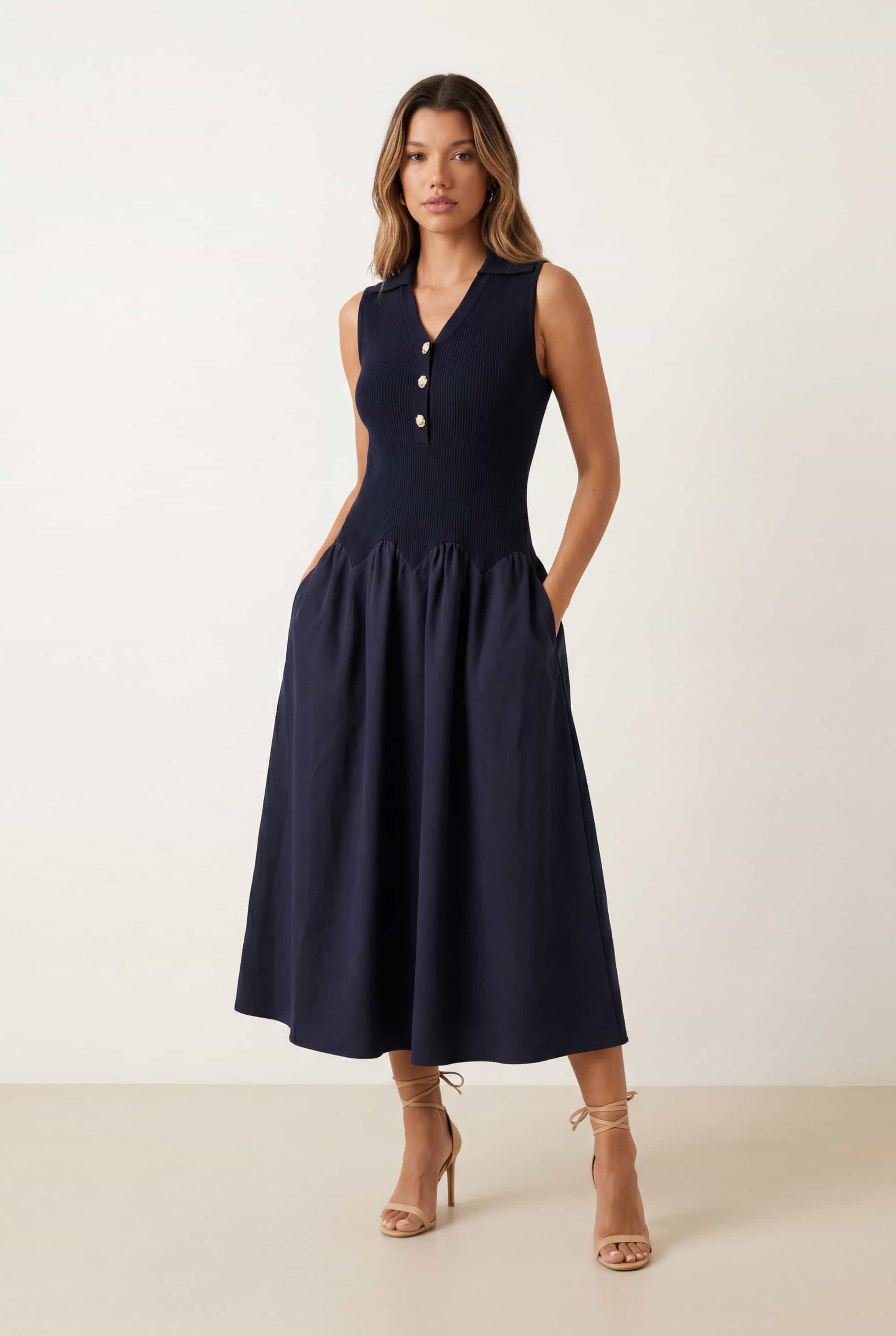 2 in 1 Navy Knit Compact Dress