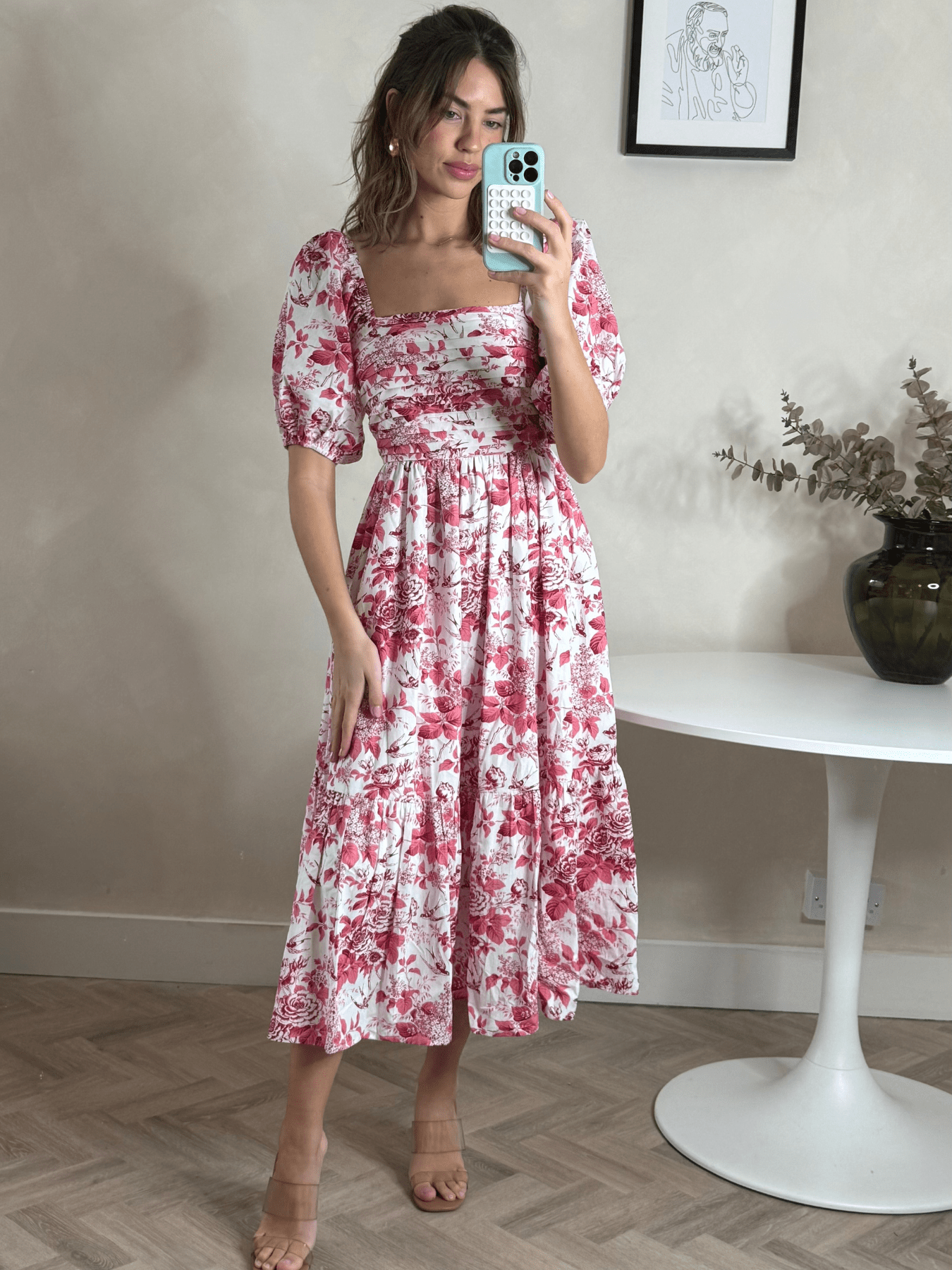 Leighton Puff Sleeve Midi Dress in Pink Floral