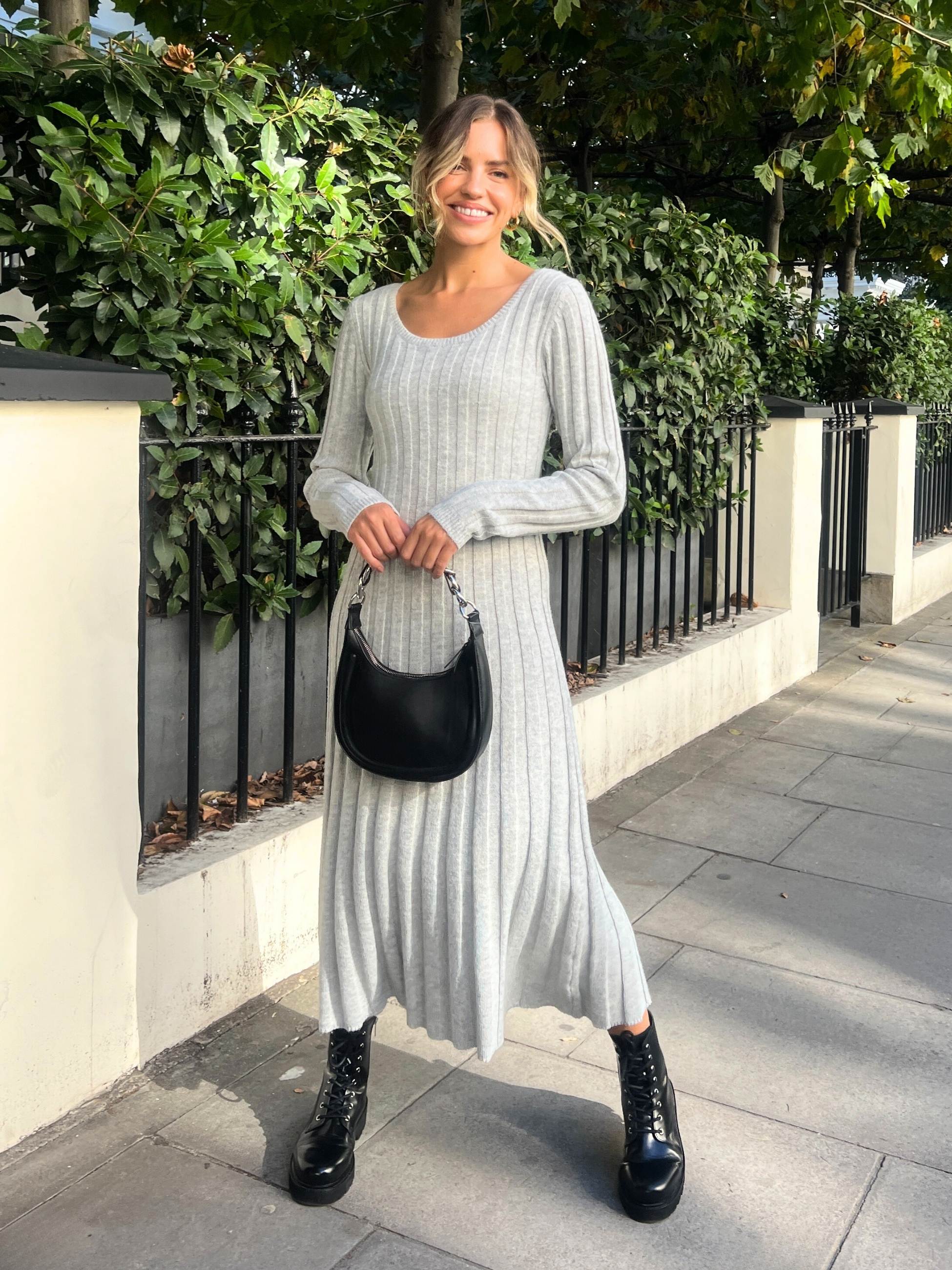 Grey Knit Midi Dress  Liberty Cosy Ribbed Midaxi Dress – Style Cheat