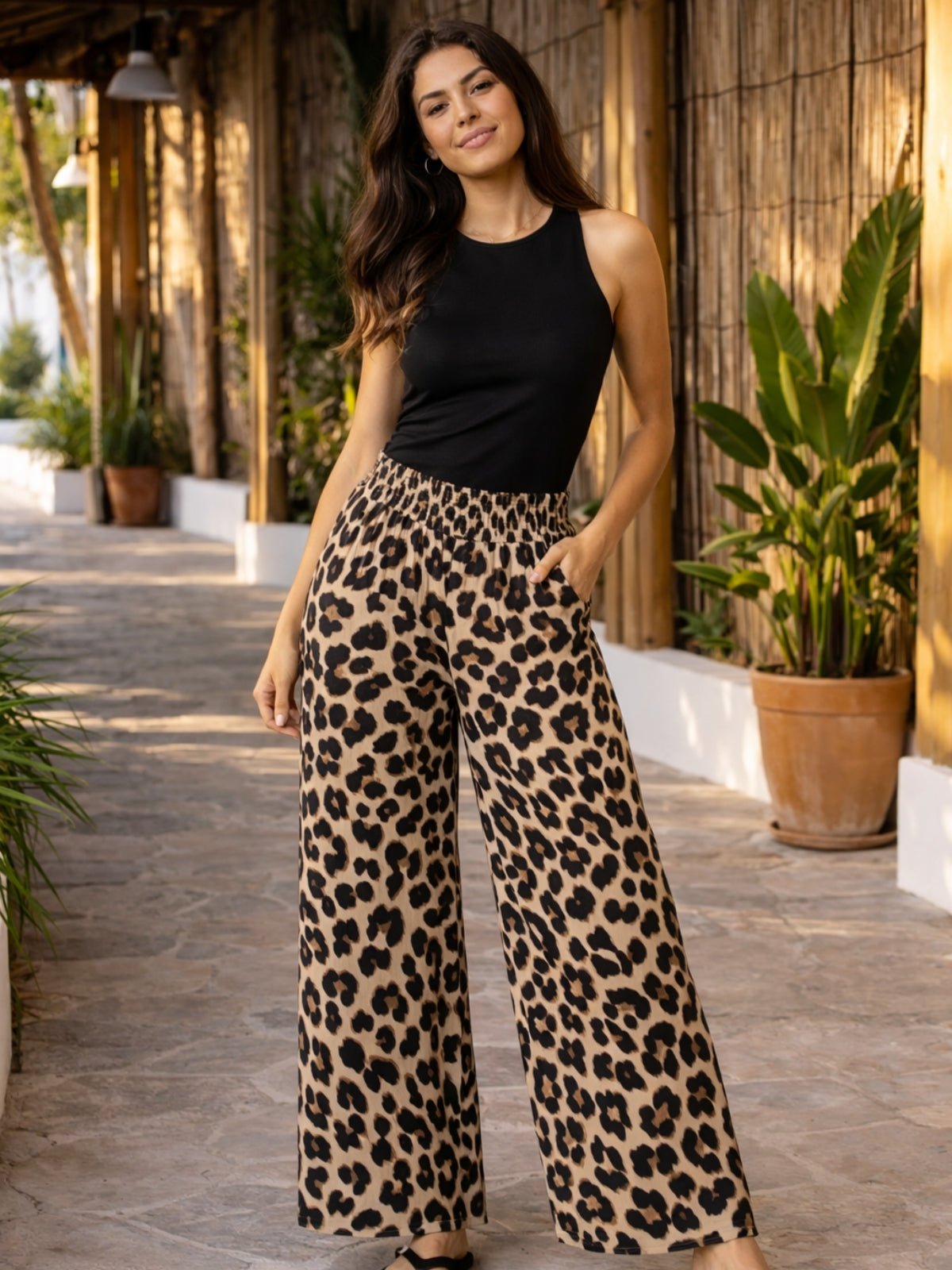 Leopard Print Shirred Trouser