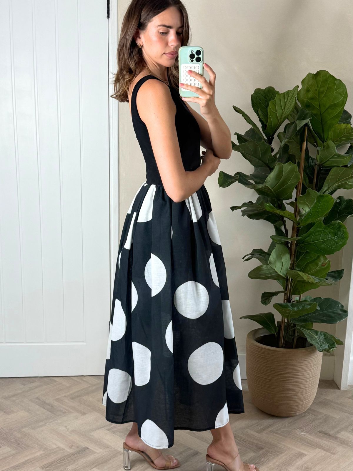 Rhoda Black and White Polka Dot Midi Dress