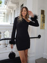 Black Dress with Feather Cuffs | Dakotah Asymmetric Dress / Black