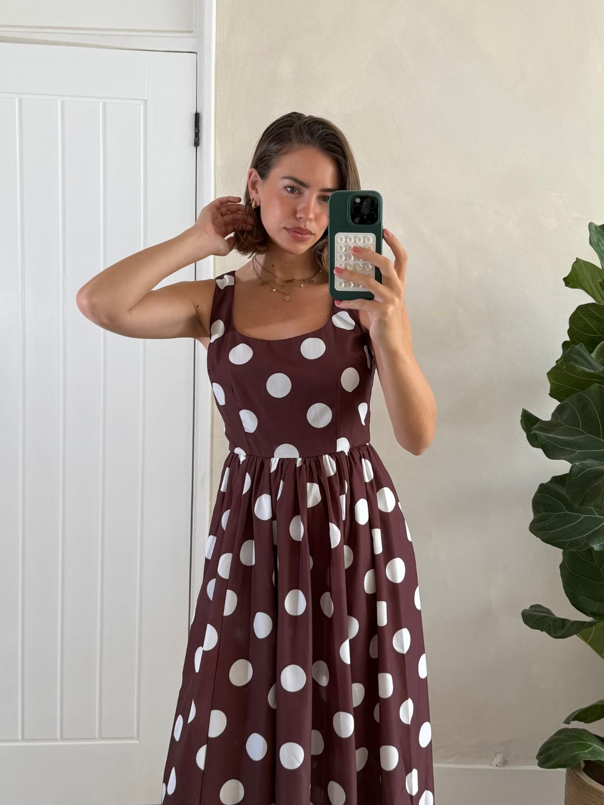 Davica Chocolate Brown and Cream Polka Dot Midi Dress