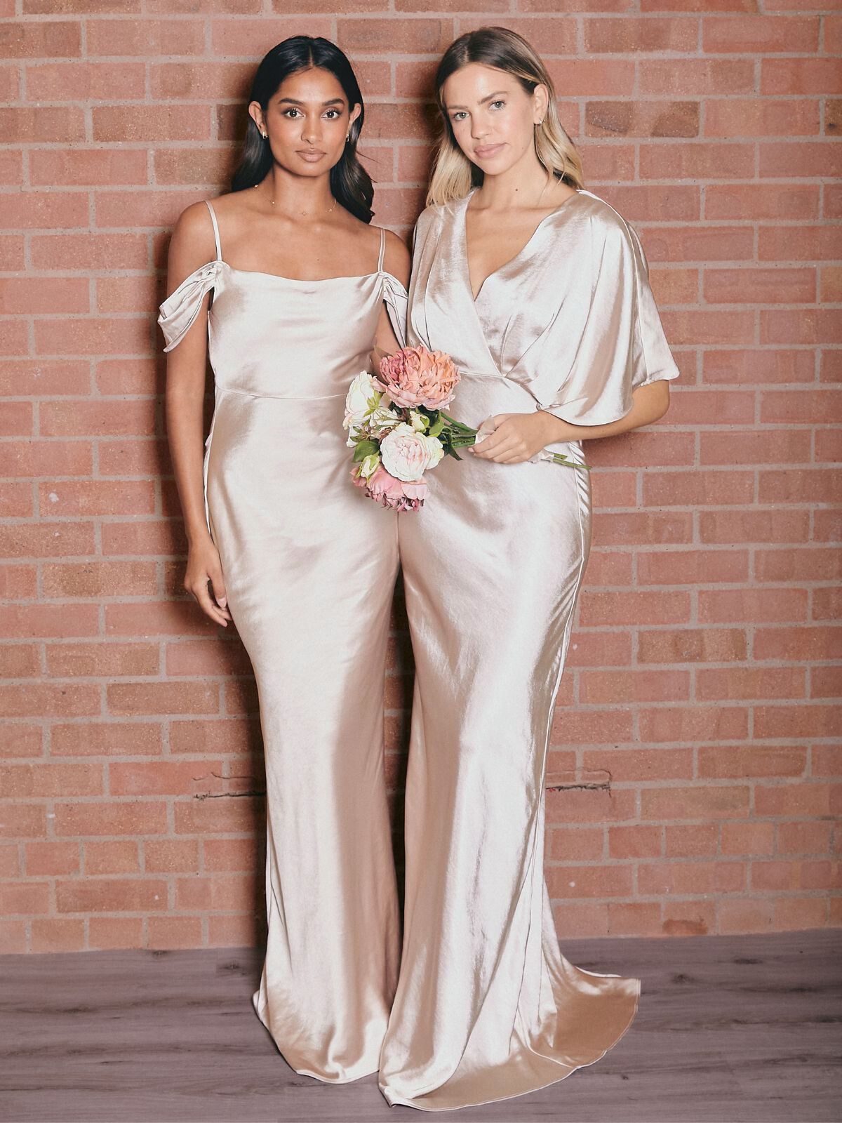 Cowl Neck Maxi Satin Bridesmaid Dress / Champagne