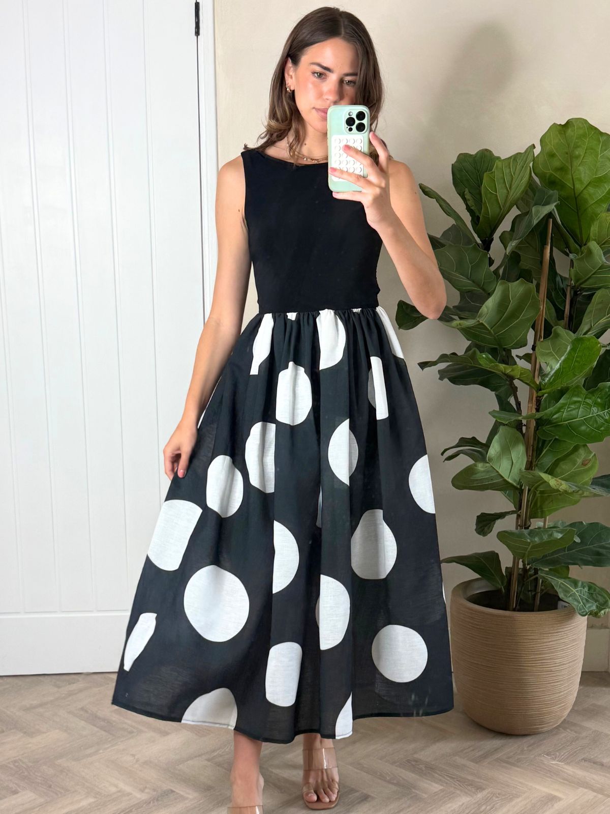 Rhoda Black and White Polka Dot Midi Dress