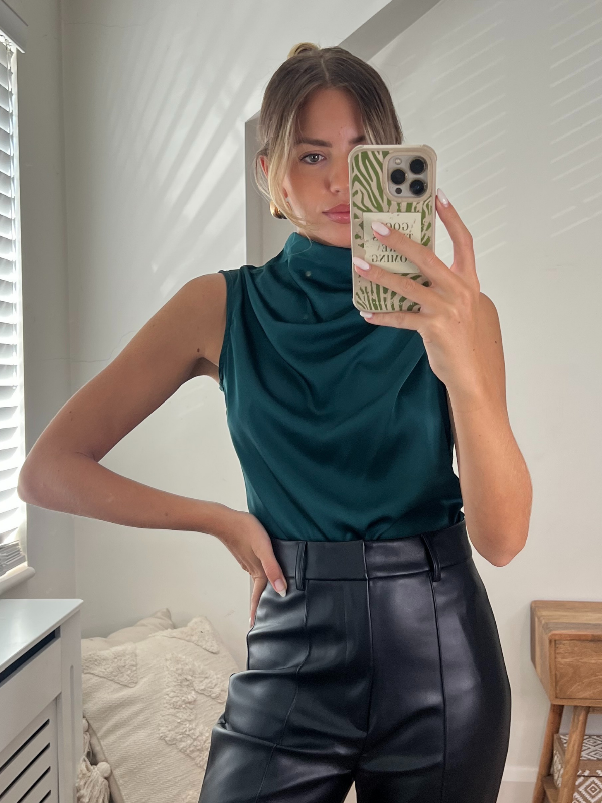 Dark green hotsell satin top