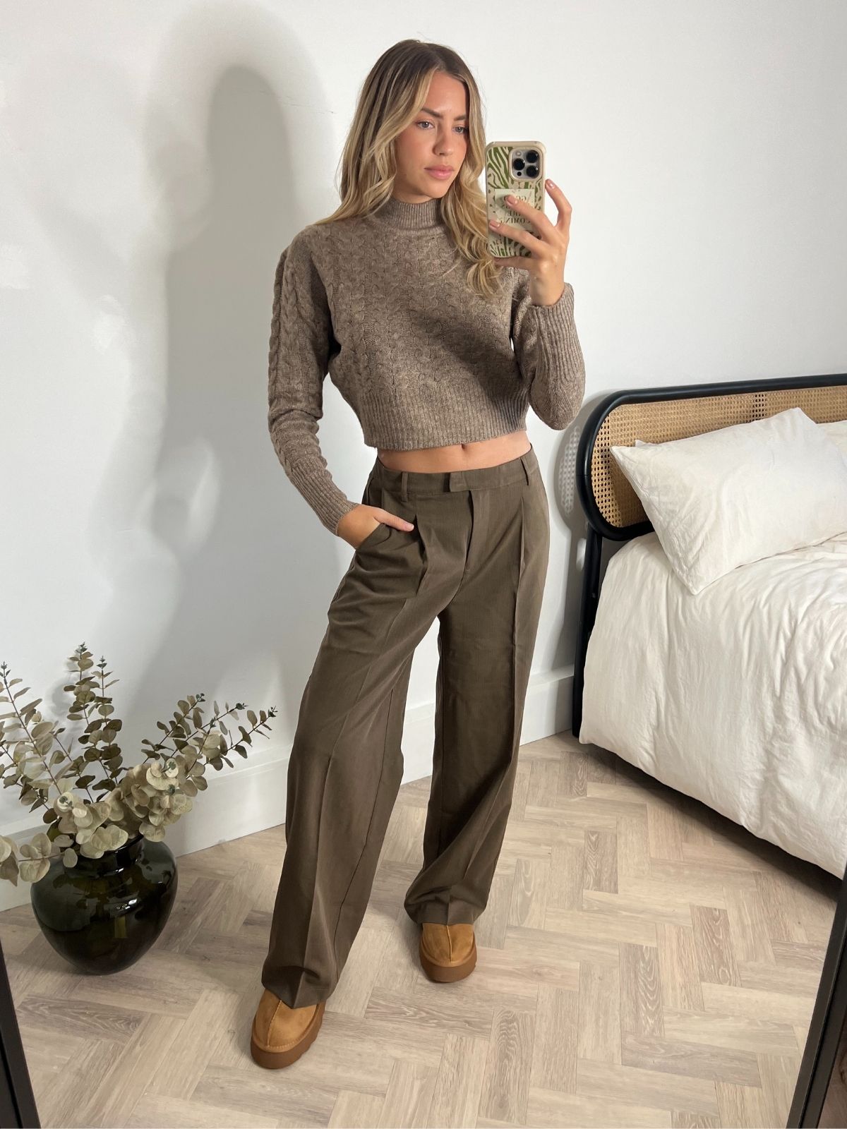Lola Cable Knit High Neck Jumper / Brown