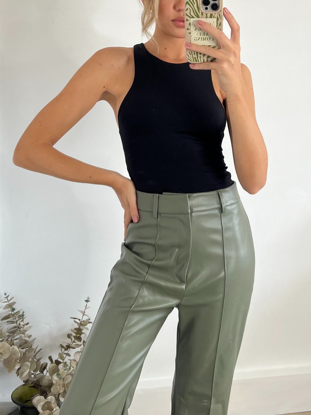 PU Flared Trouser | Alyssa PU Flare Trouser / Olive PU