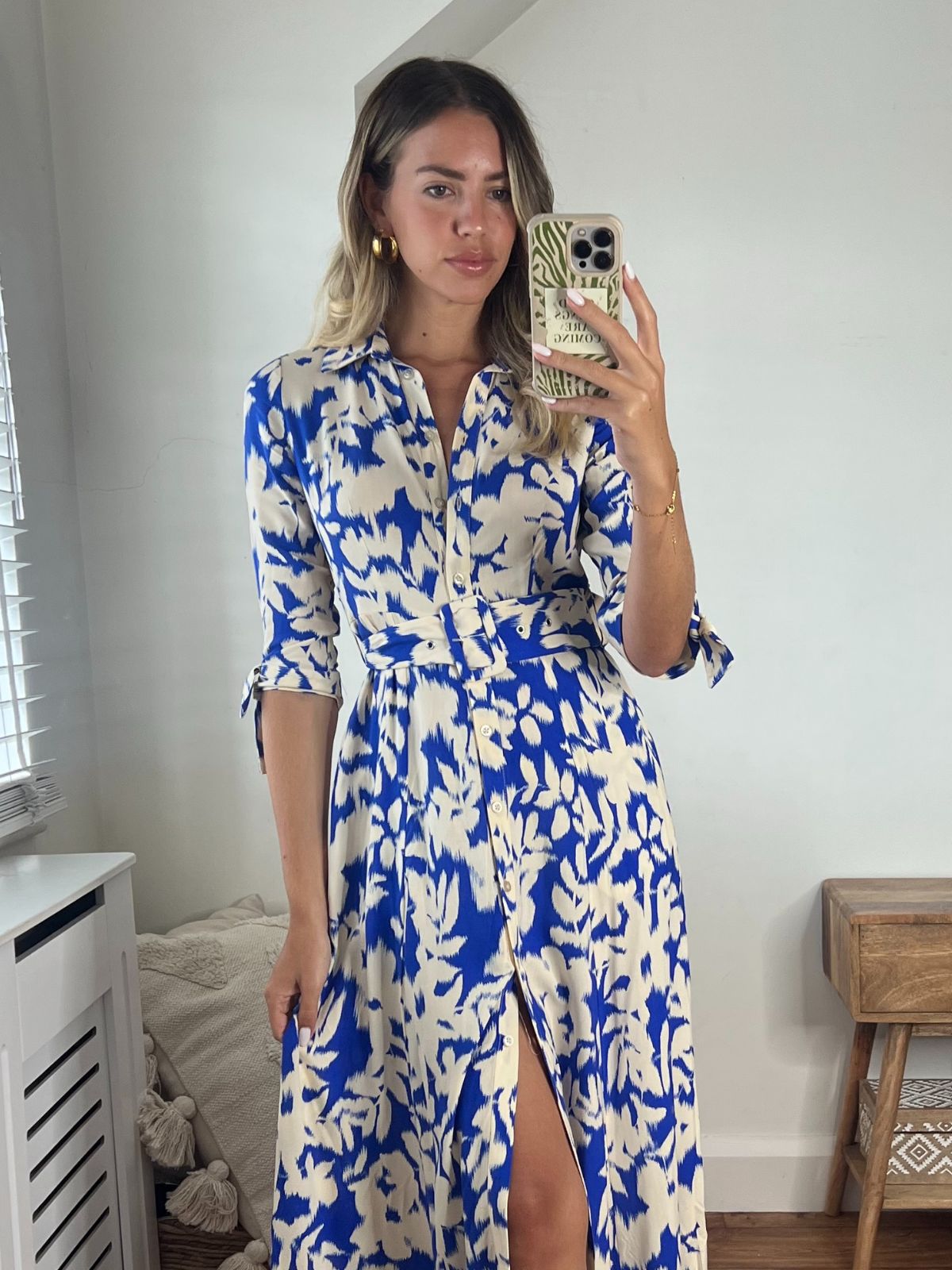 Floral Belted Shirt Dress | Daphne Dress in Cobalt & Cream Floral