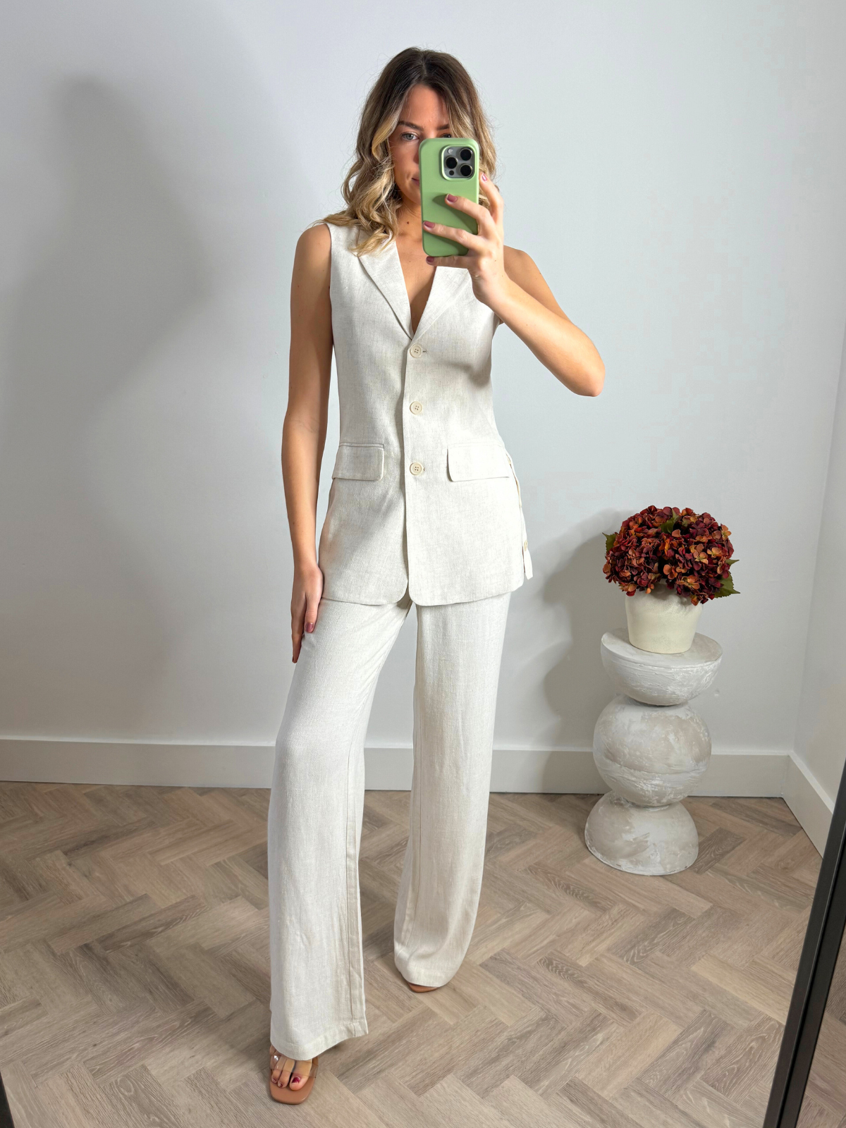 Linen Sleeveless Blazer | Claire Blazer in Neutral Linen
