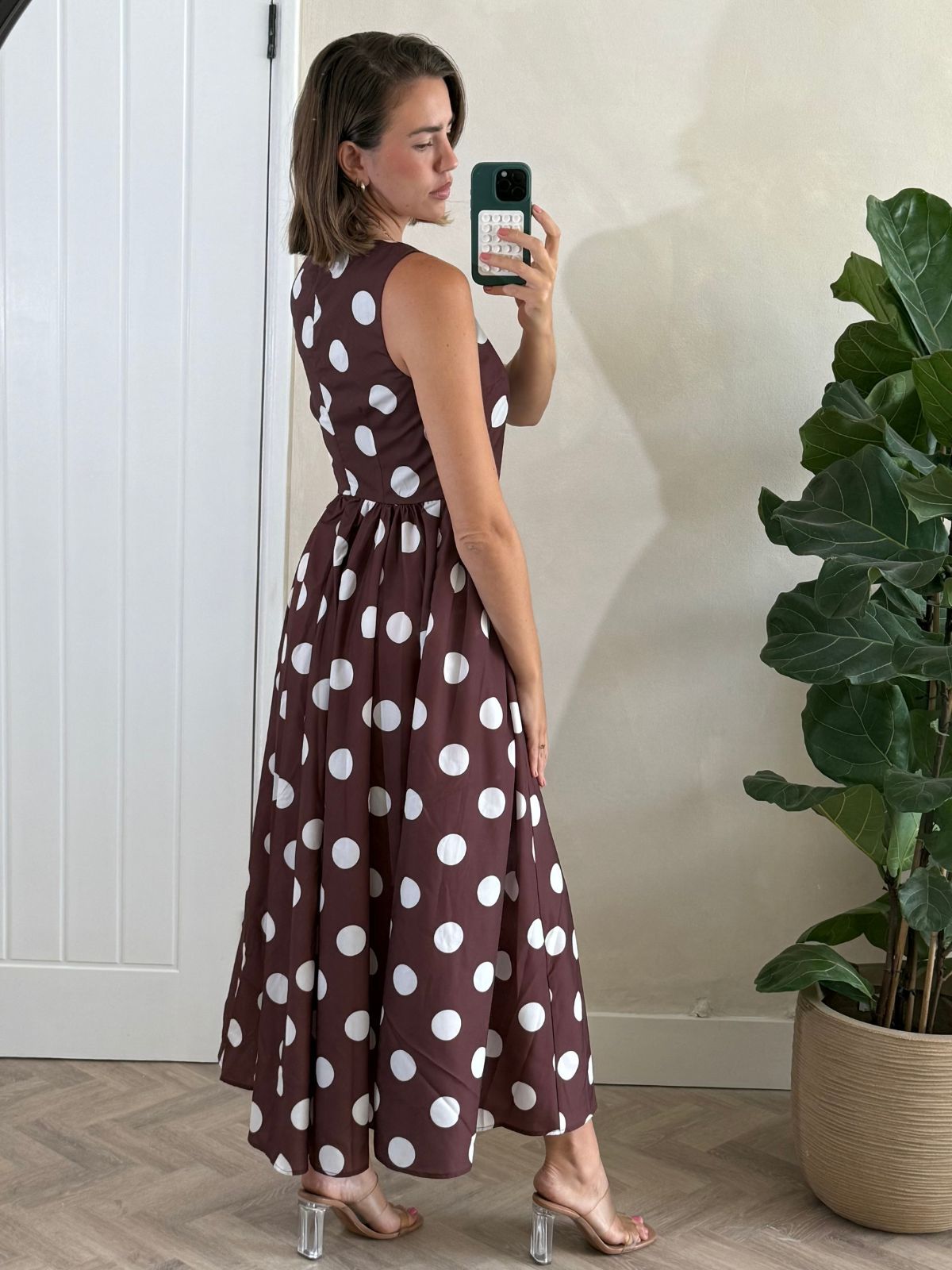 Davica Chocolate Brown and Cream Polka Dot Midi Dress