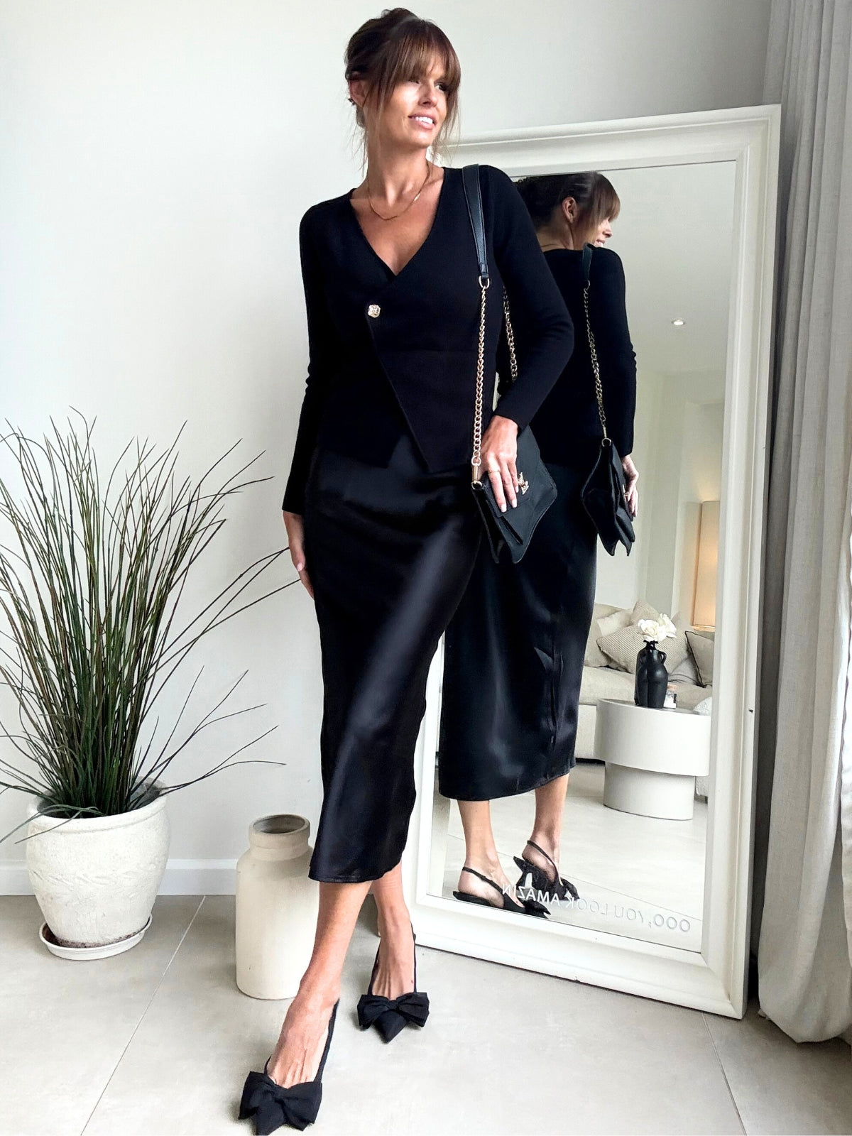 2 in 1 Knitted Waistcoat Satin Skirt Dress