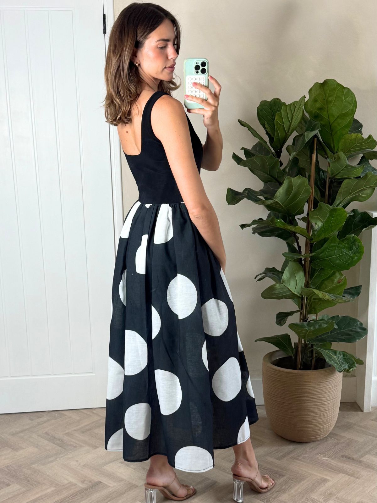 Rhoda Black and White Polka Dot Midi Dress
