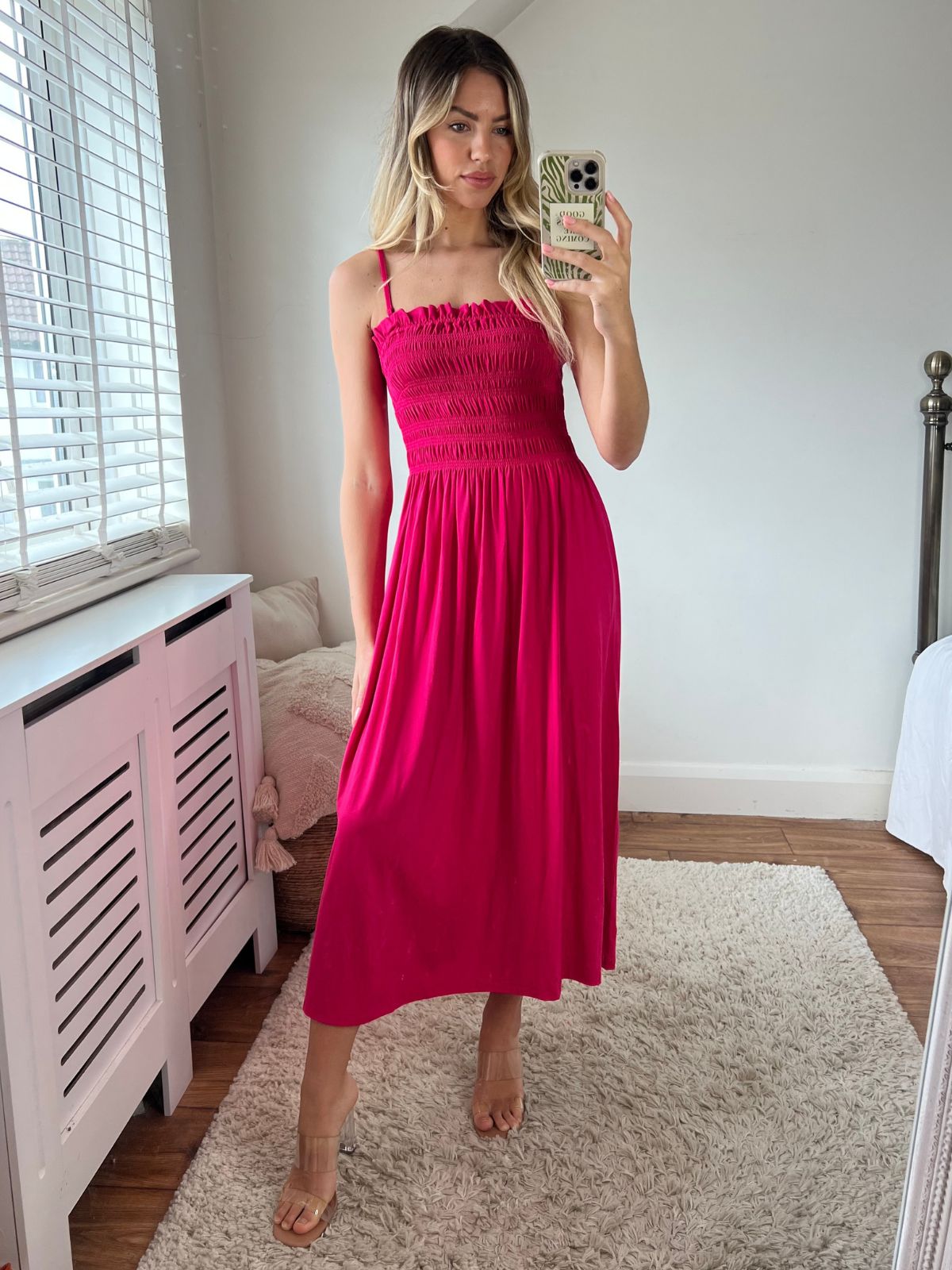 Betty Jersey Shirred Midi Dress / Pink