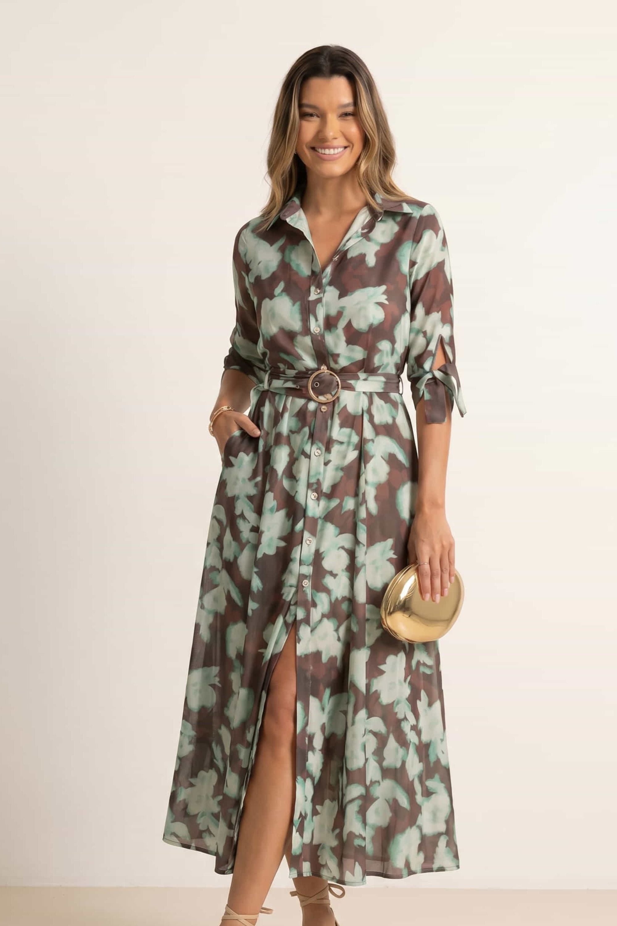 Green/Choc Floral Daphne Dress