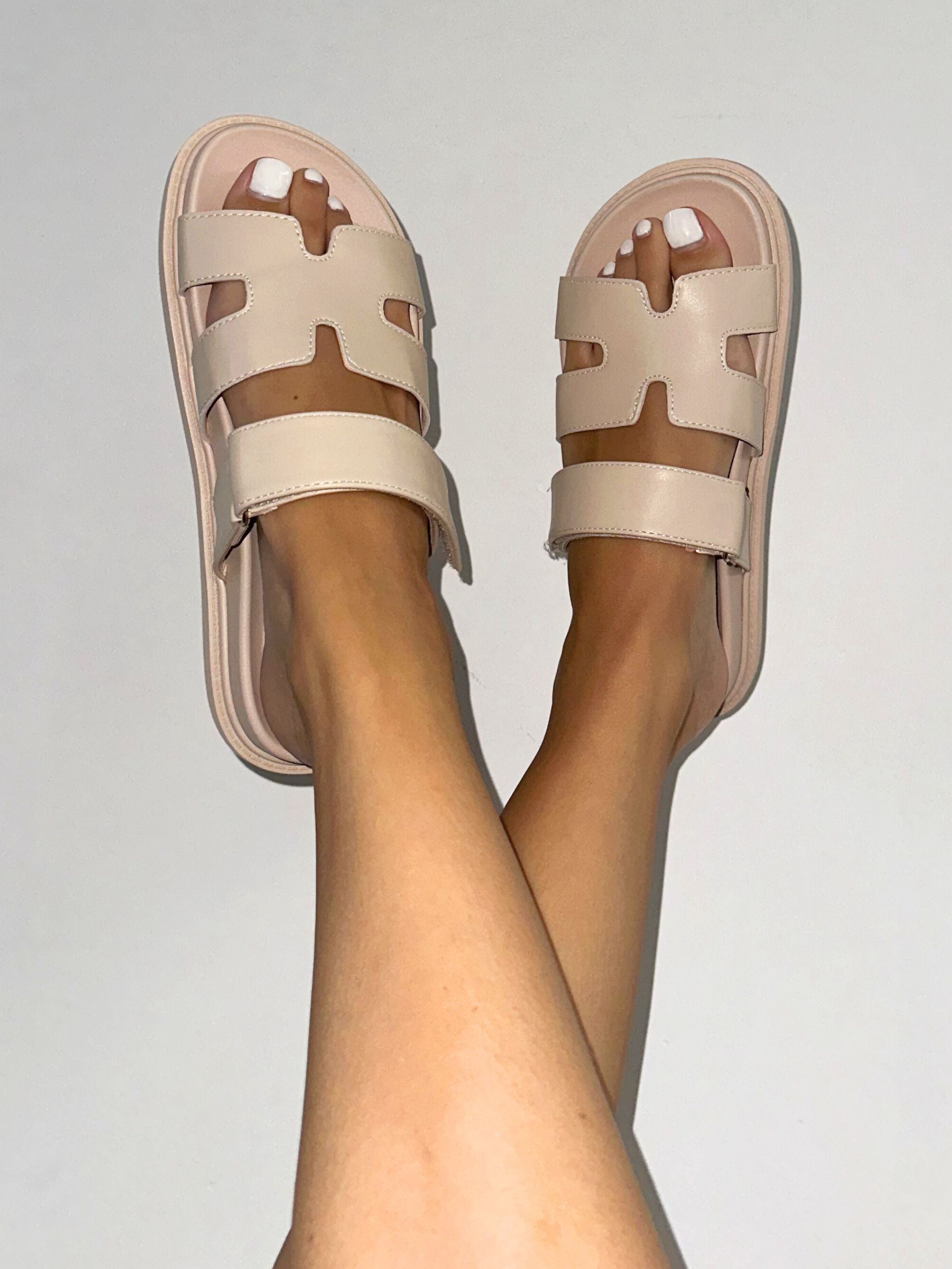 Sorrento Slip On Velcro Detail Sandal in Nude