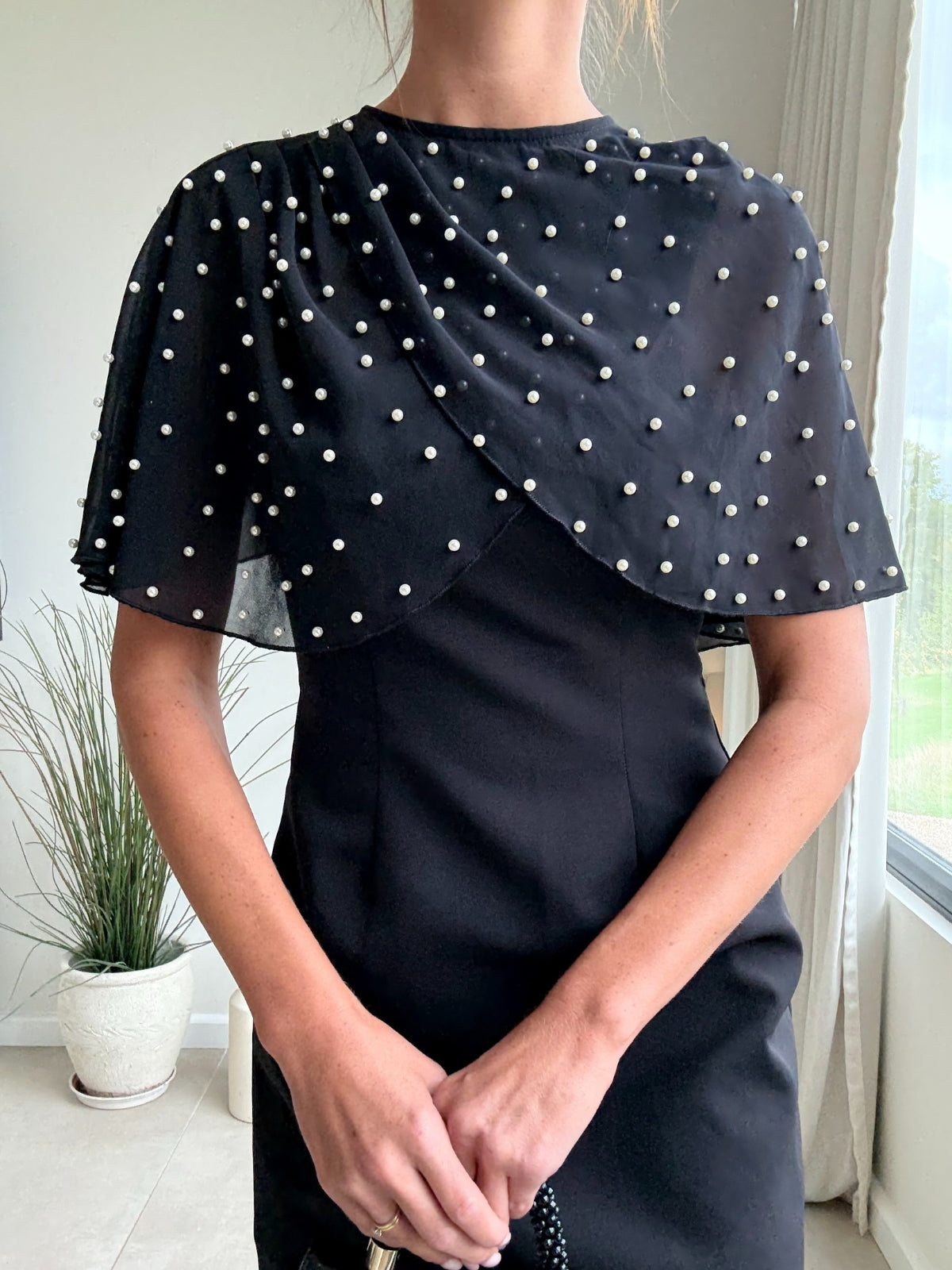 Drape Sleeve Dress - Black