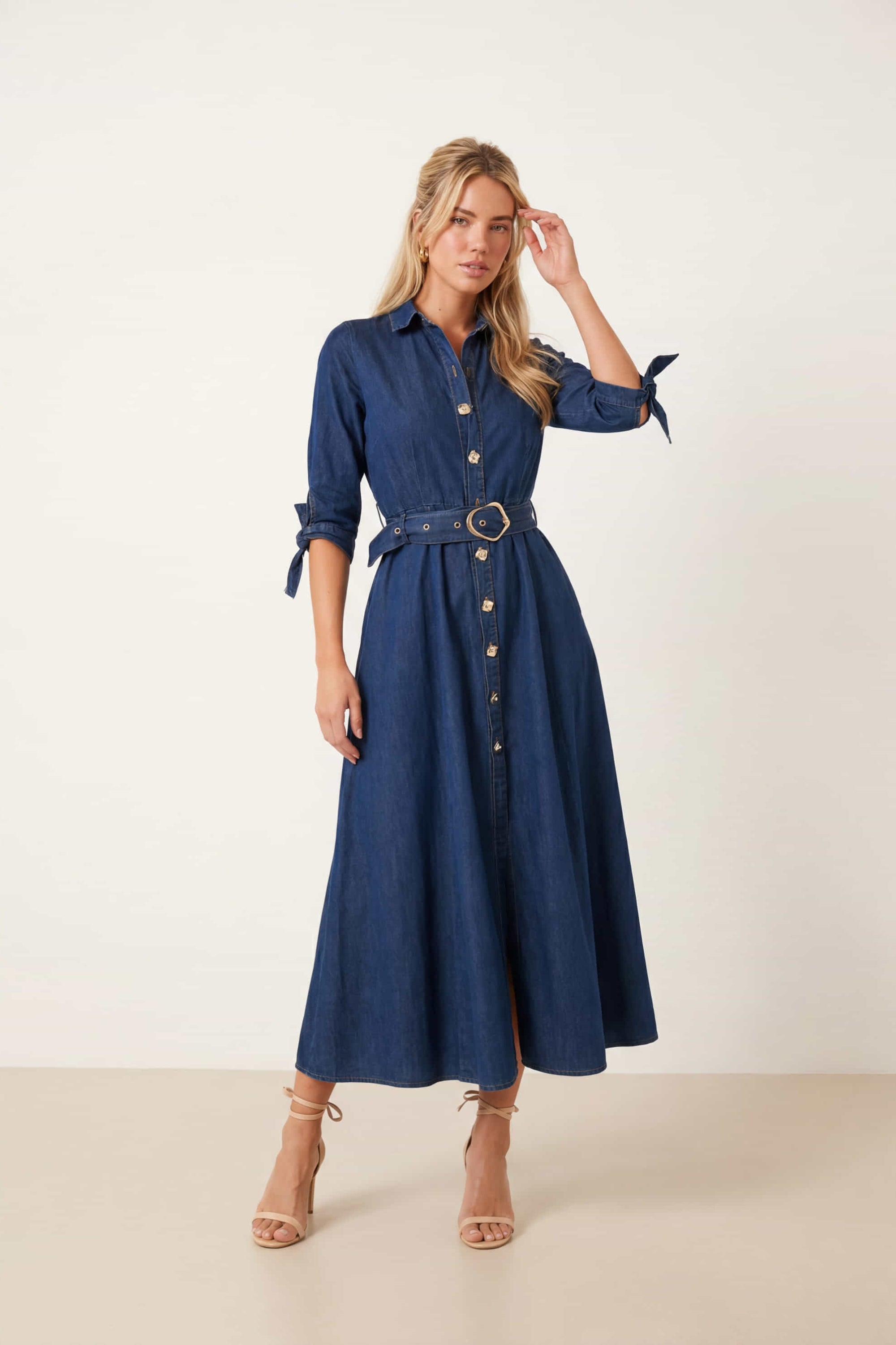 Daphne Belted Shirt Dress / Blue Denim