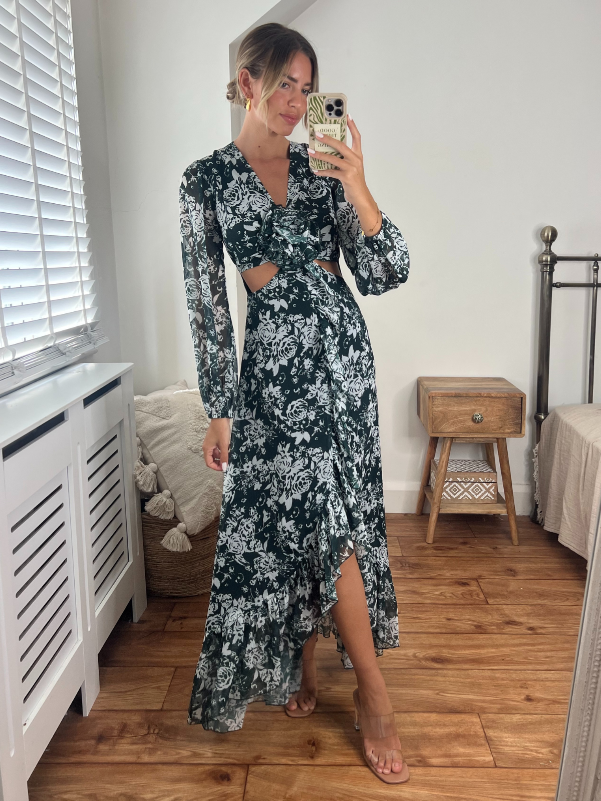 Floral Cut Out Maxi Dress in Green Floral | Sasha Corsage Dress