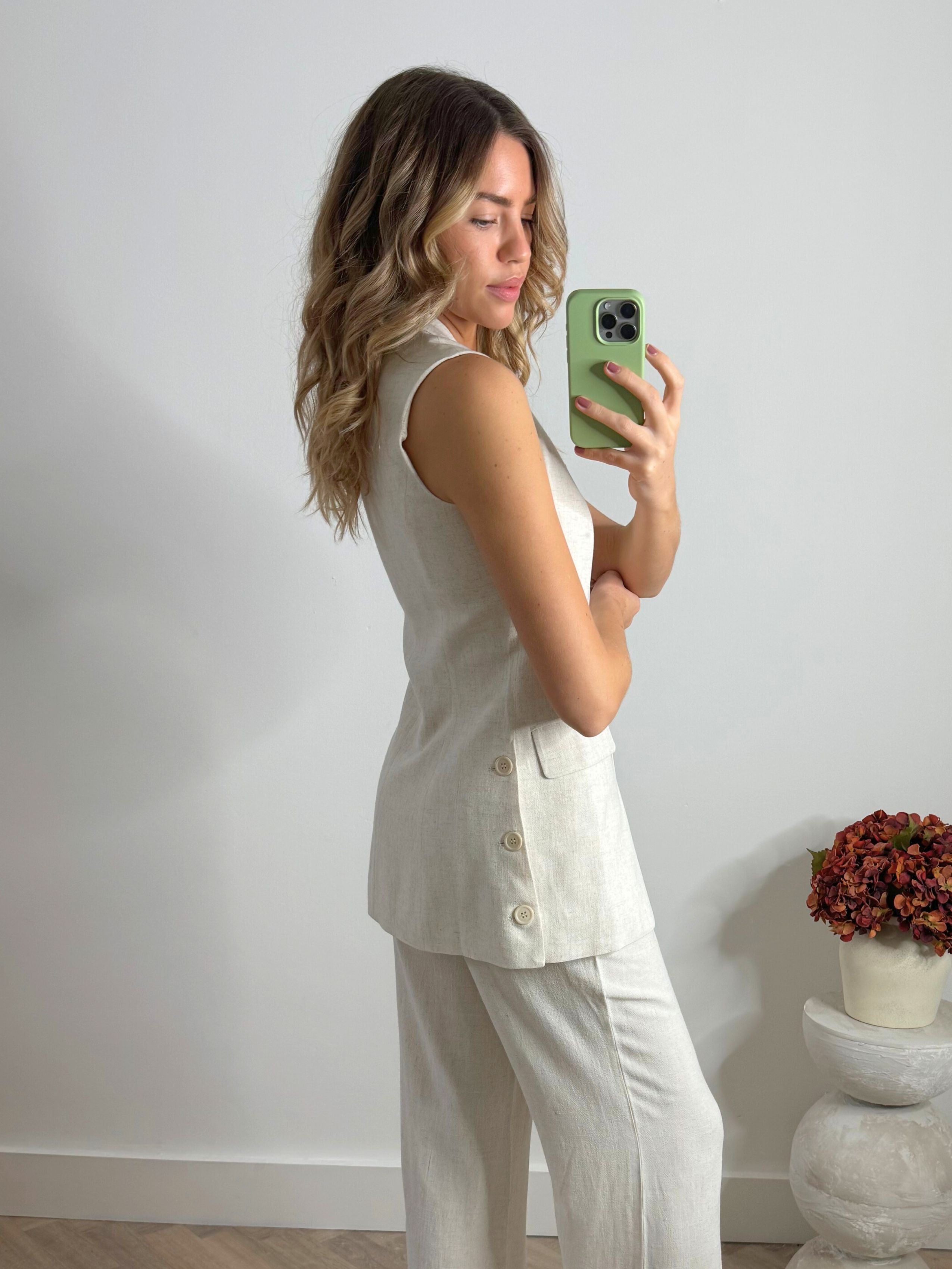 Linen Sleeveless Blazer | Claire Blazer in Neutral Linen