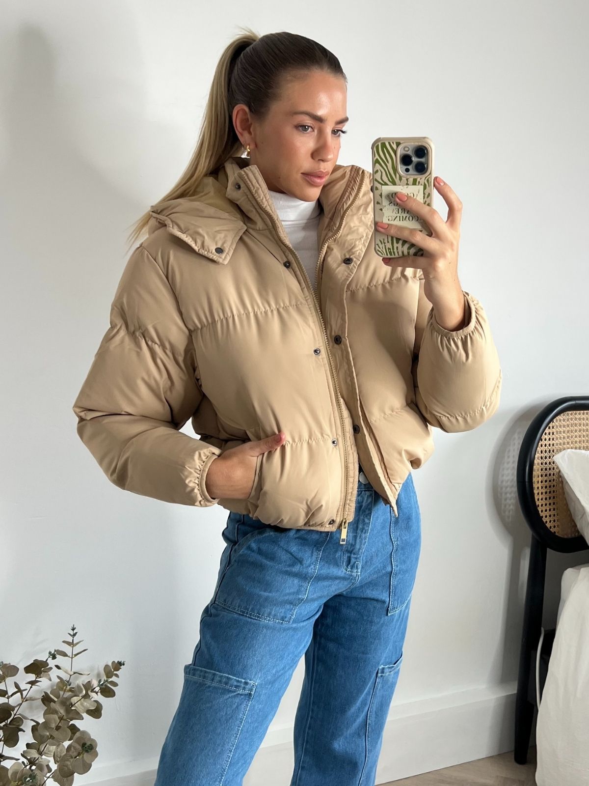 Oversized Cropped Puffer Jacket / Tan – Style Cheat