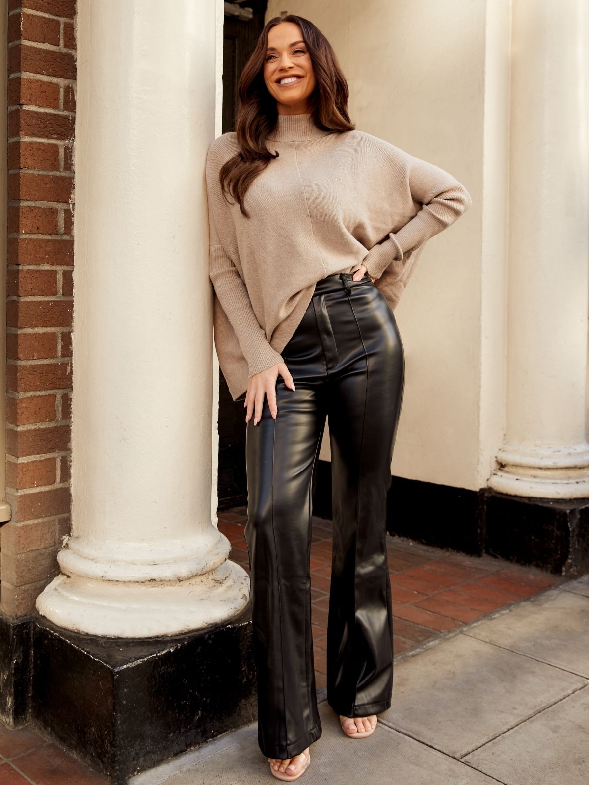 Alyssa PU Flare Trousers in Black