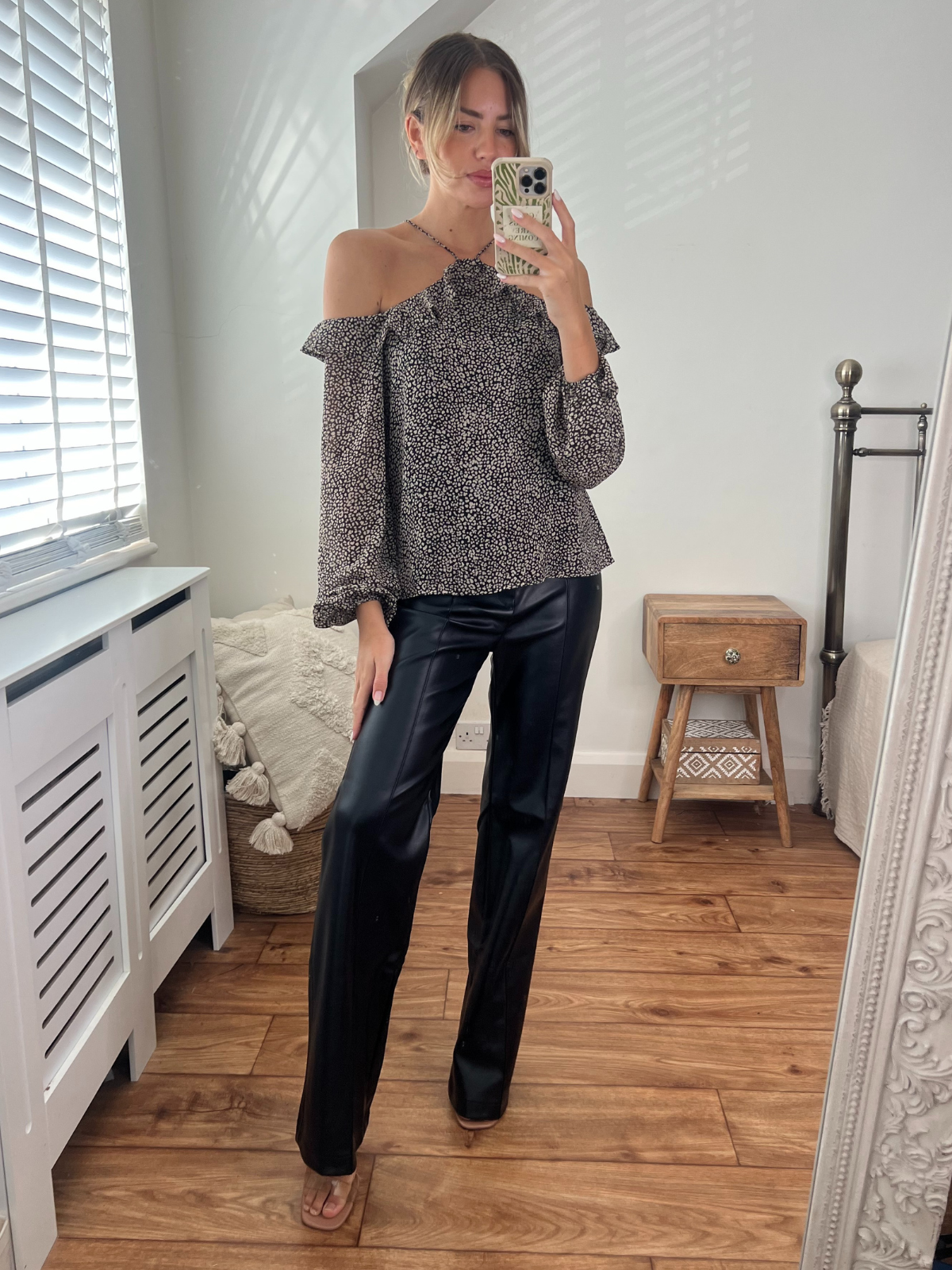 Alyssa PU Flare Trousers in Black