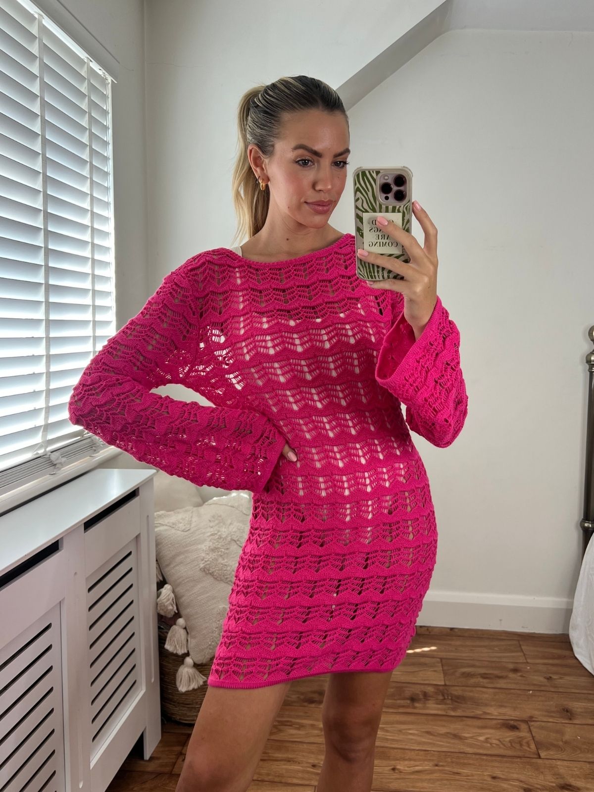 Ocean Long Sleeve Lace Back Mini dress / Pink