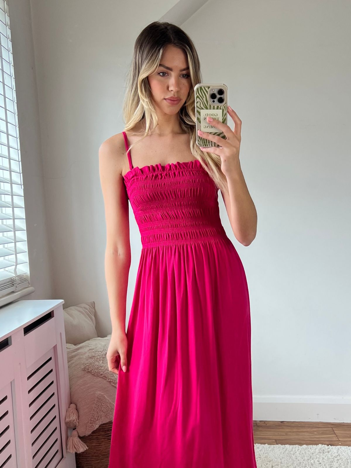 Betty Jersey Shirred Midi Dress / Pink