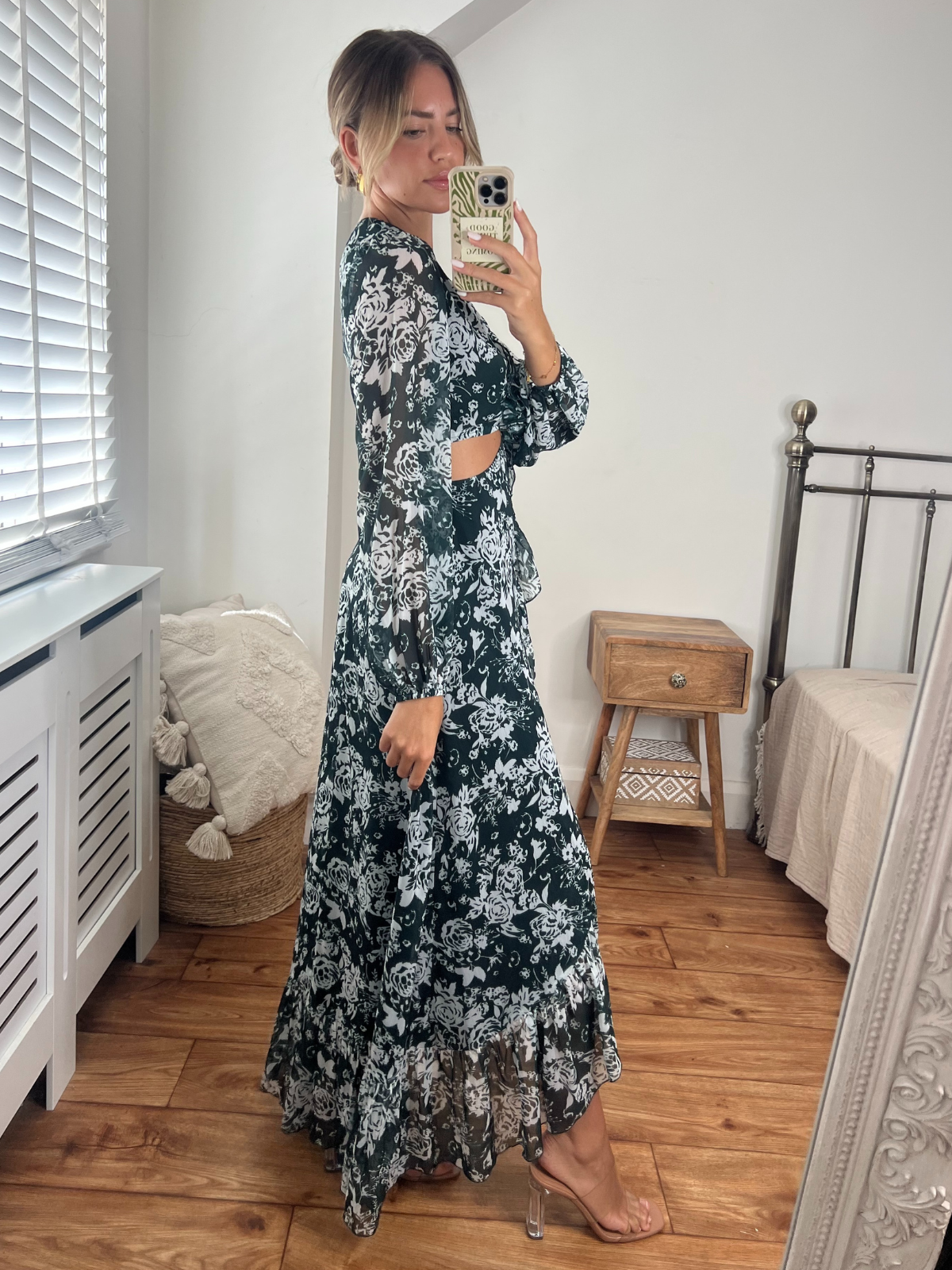Floral Cut Out Maxi Dress in Green Floral | Sasha Corsage Dress