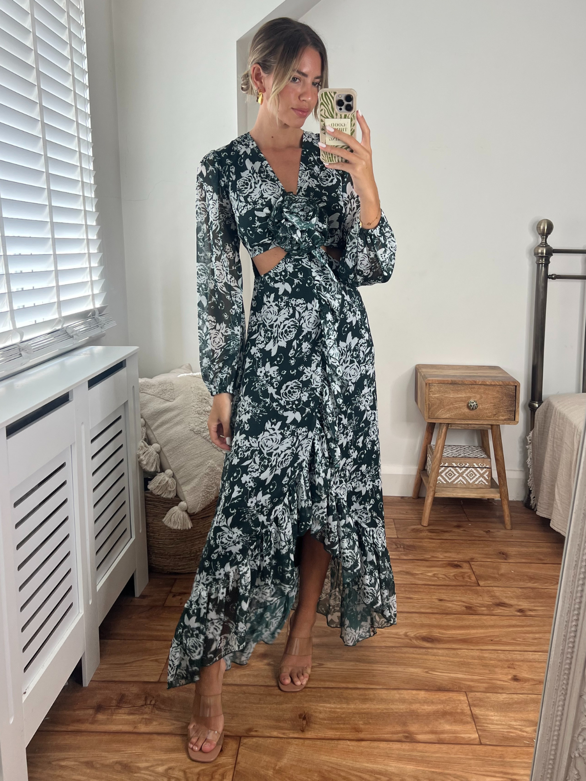 Floral Cut Out Maxi Dress in Green Floral | Sasha Corsage Dress
