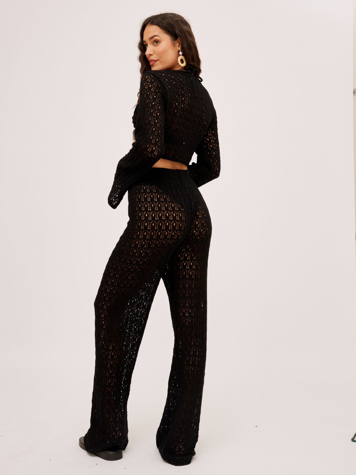 Nala Wide Leg Knitted Beach Trousers / Black