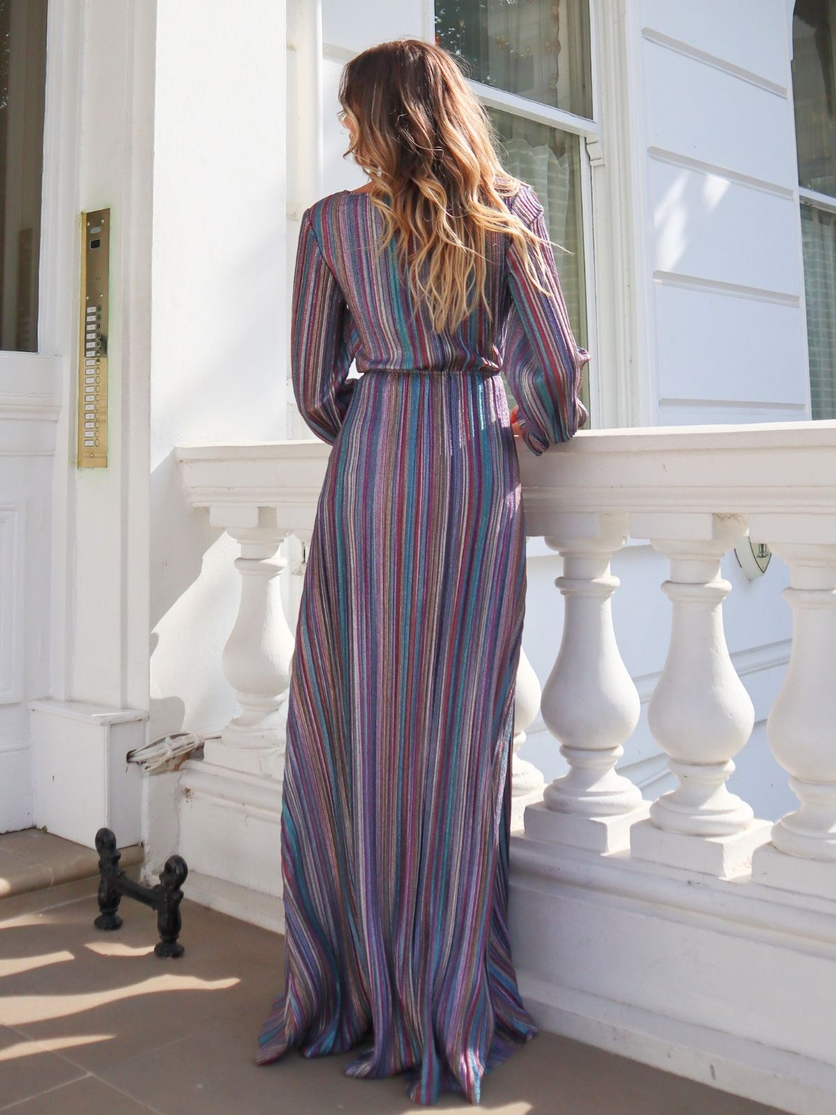 Mila Stripe Sparkle Long Sleeve Maxi Dress / Multi