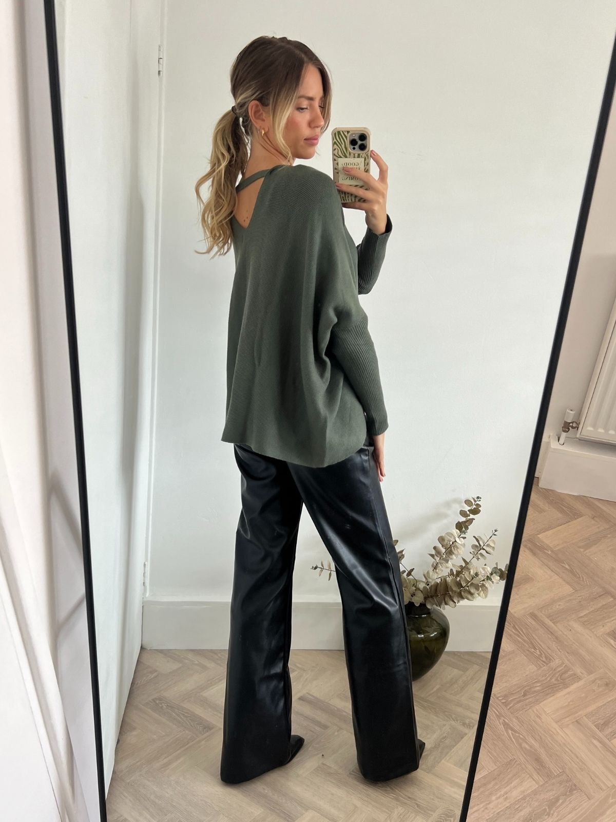 Khaki Oversized Jumper | Ella Knitted V Neck Jumper