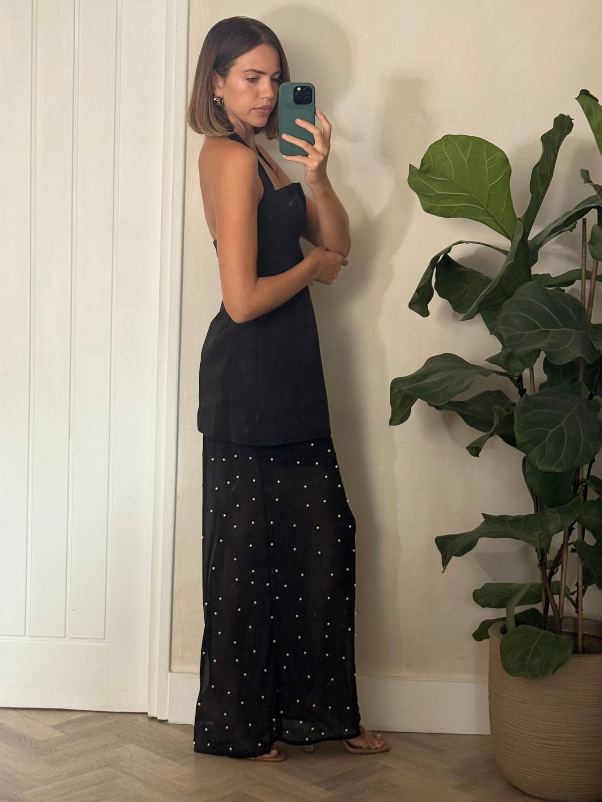 Halter Slip Pearl Dress in Black